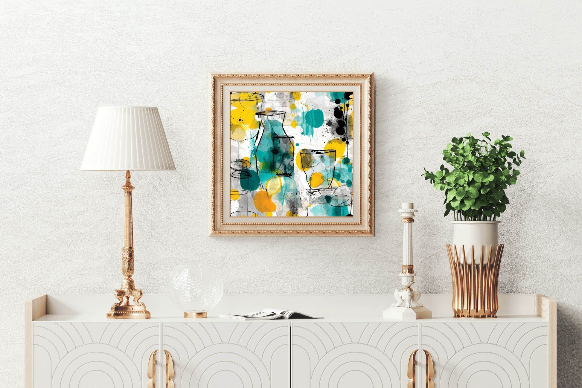 Glass Shapes With Water Color Background Abstract Wall Art - beink online art store