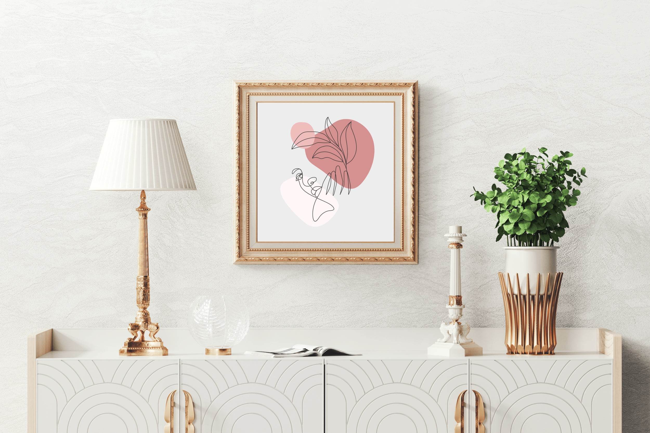 Linear Face of Woman With Flowers Wall Art - beink online art store