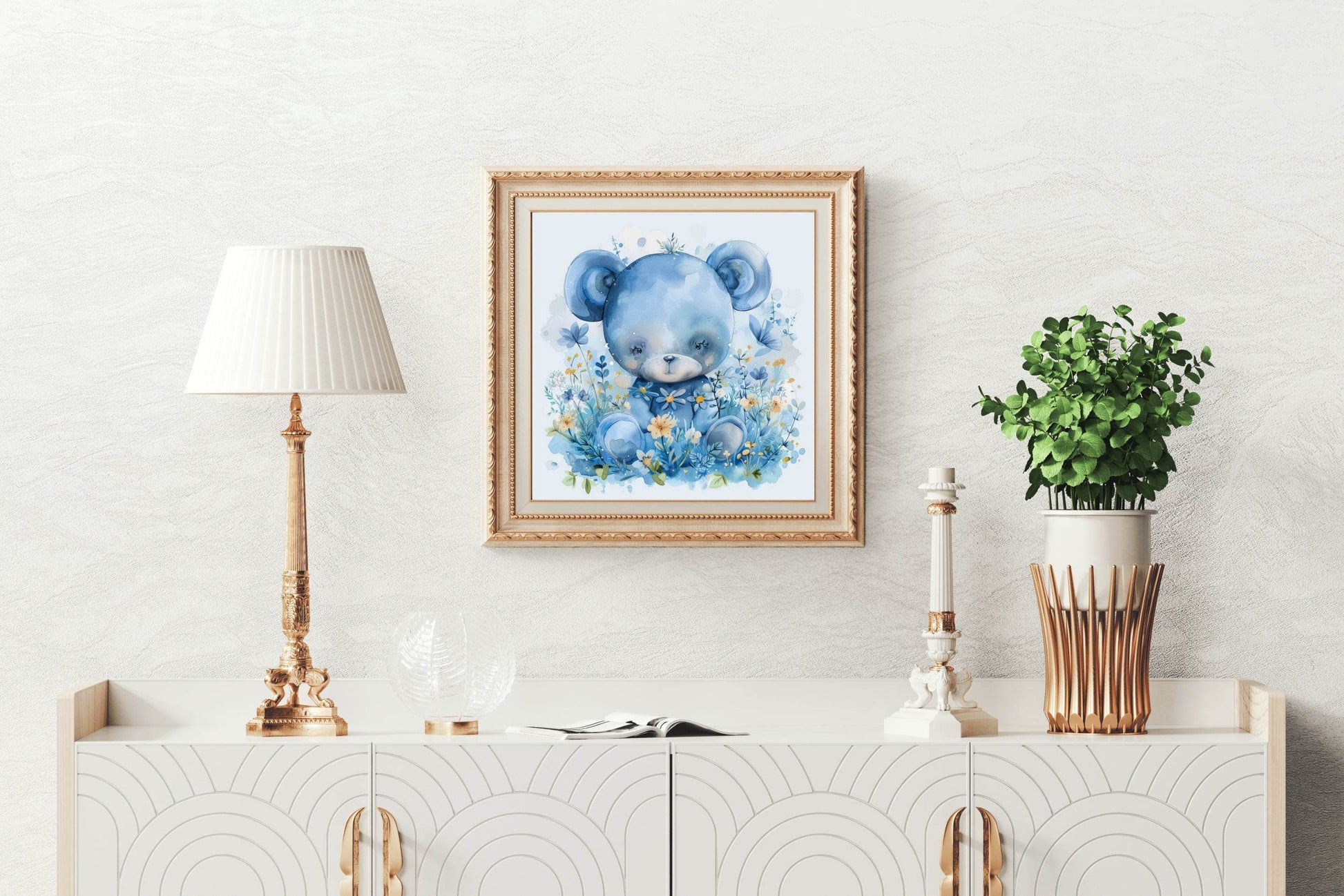 Watercolor Blue Teddy Bear Wall Art - beink online art store