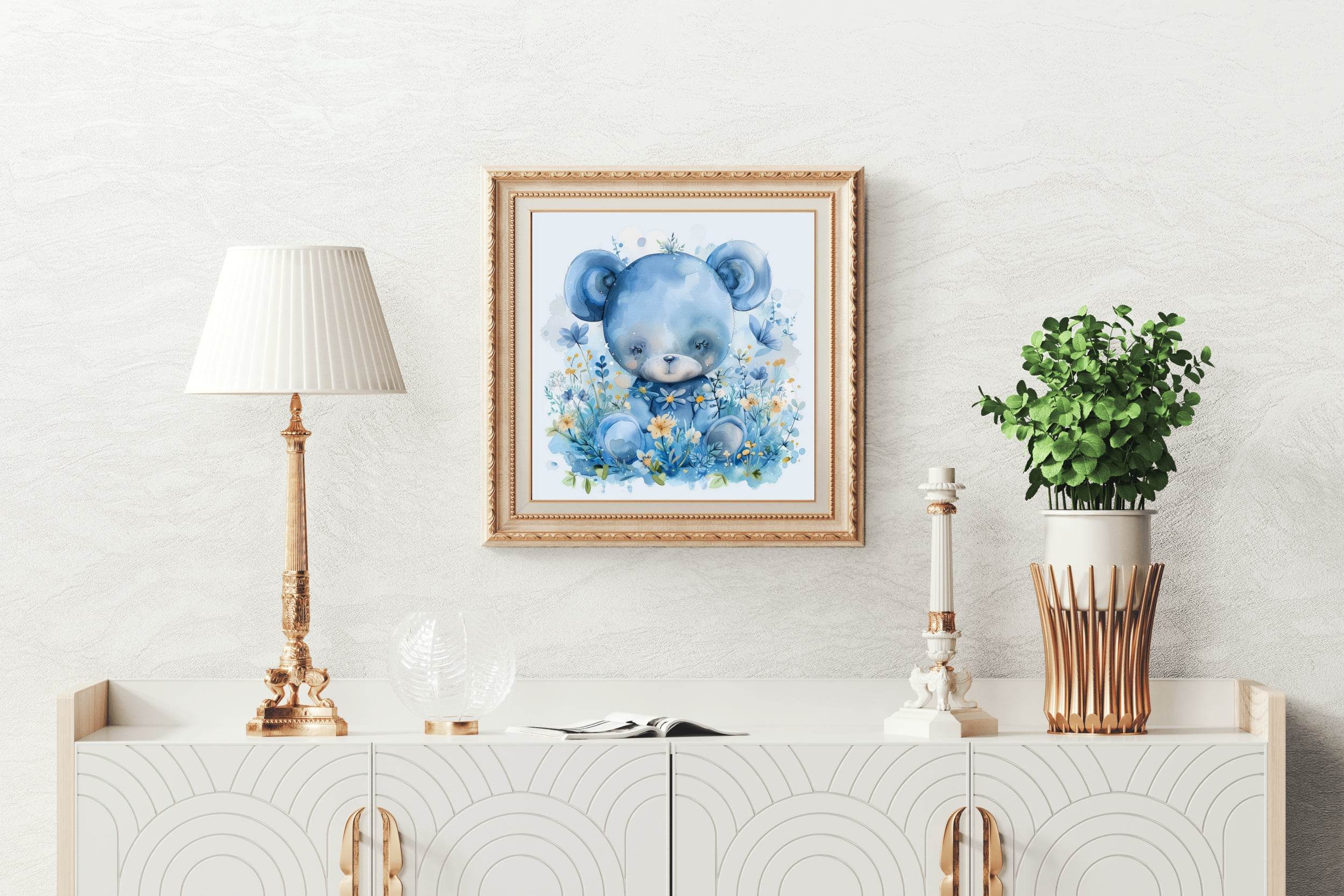 Watercolor Blue Teddy Bear Wall Art - beink online art store