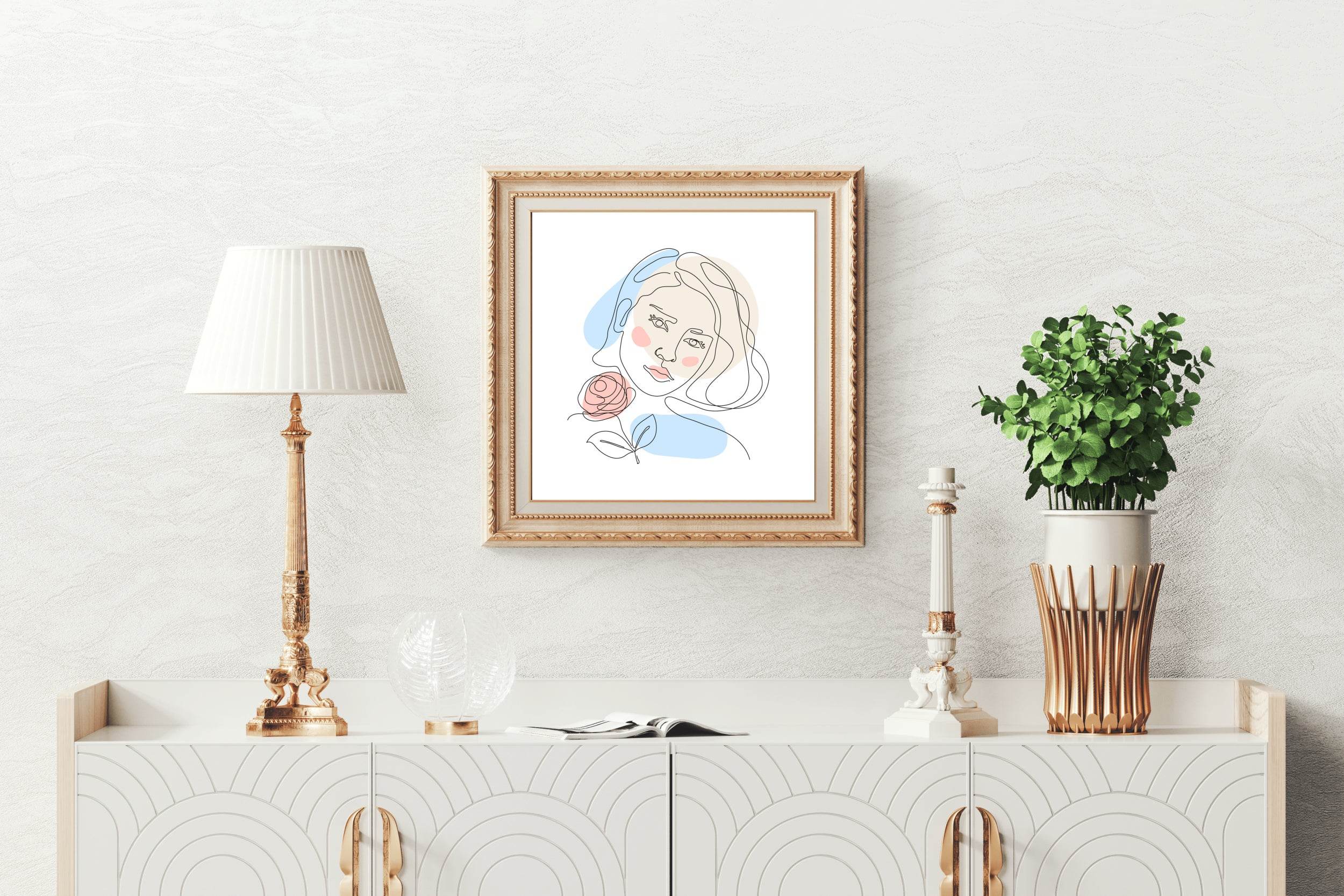 Design of a Woman With a Rose Wall Art - beink online art store