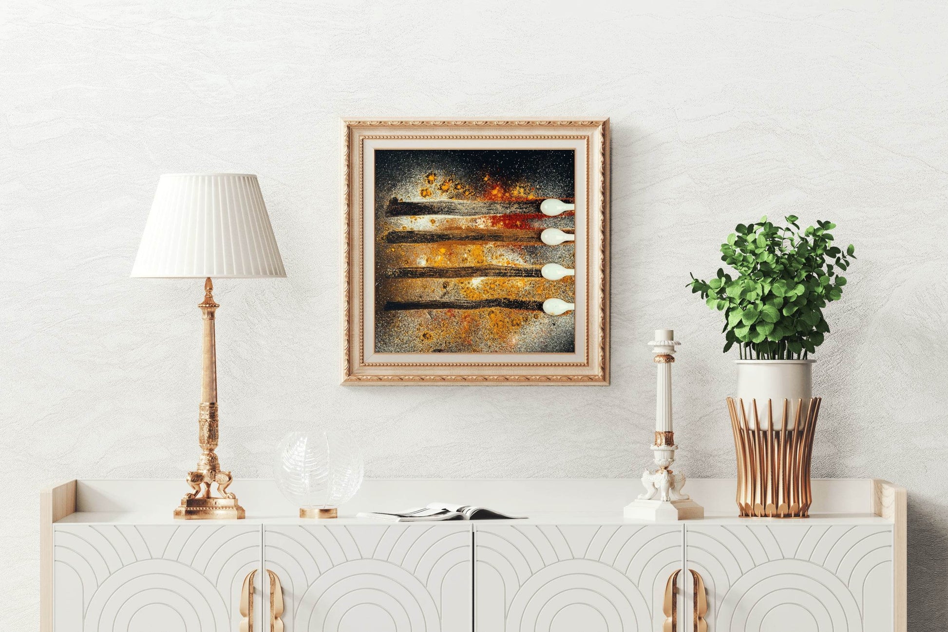 Spread Spices on Black Table Paint Abstract Wall Art - beink online art store