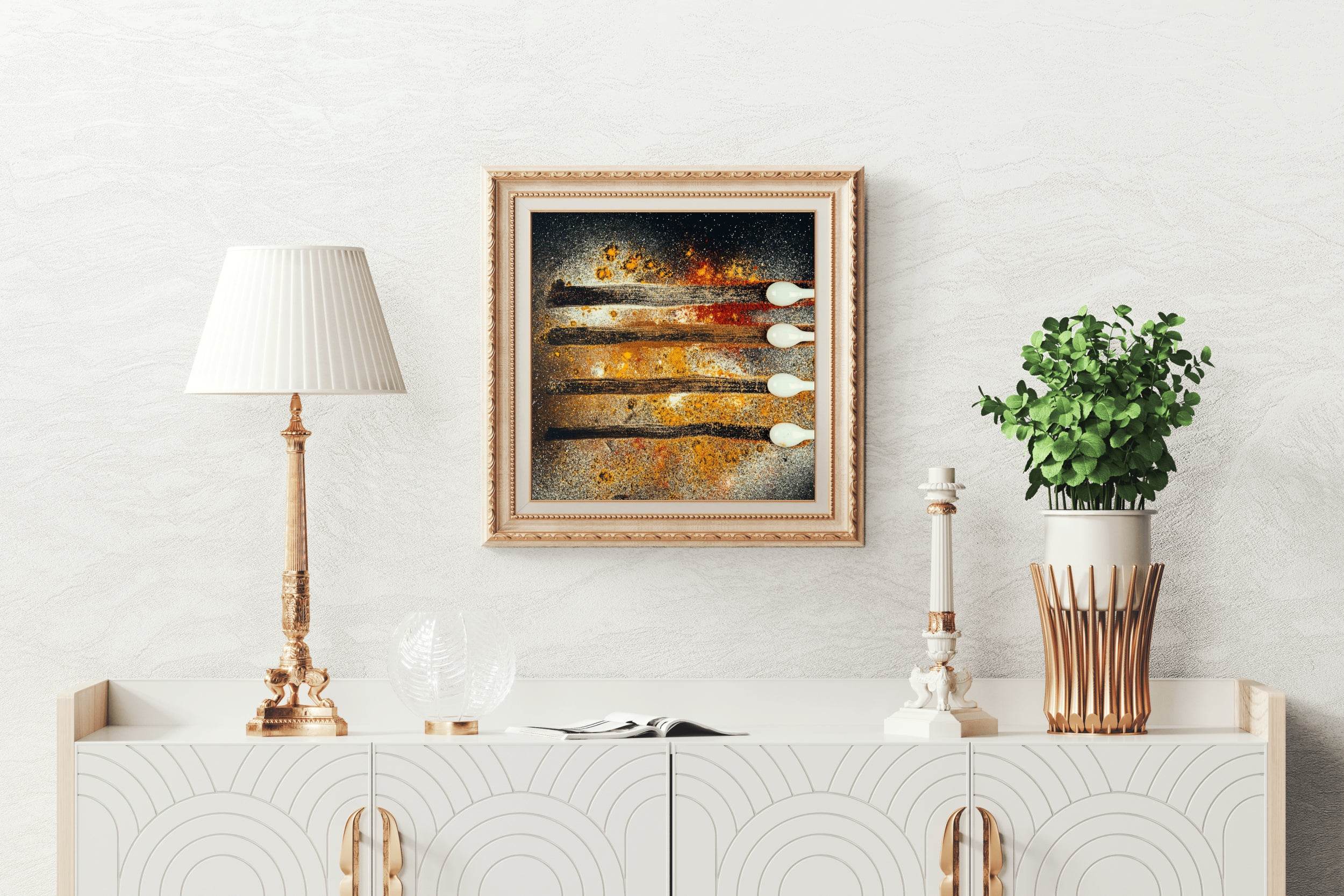 Spread Spices on Black Table Paint Abstract Wall Art - beink online art store