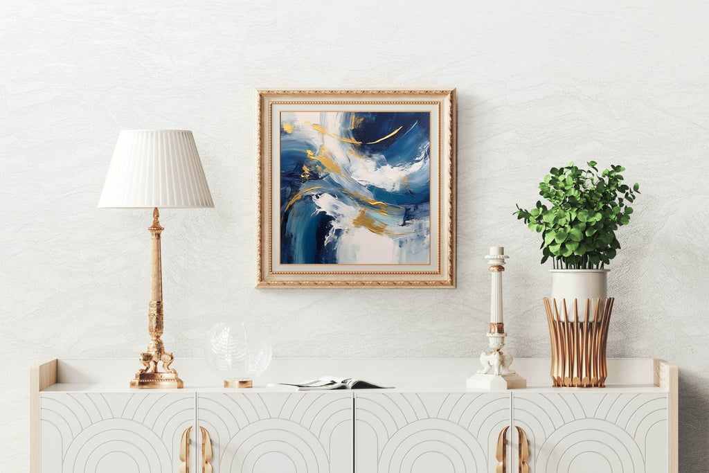 Gold and Blue Textured Abstract Wall Art - beink online art store