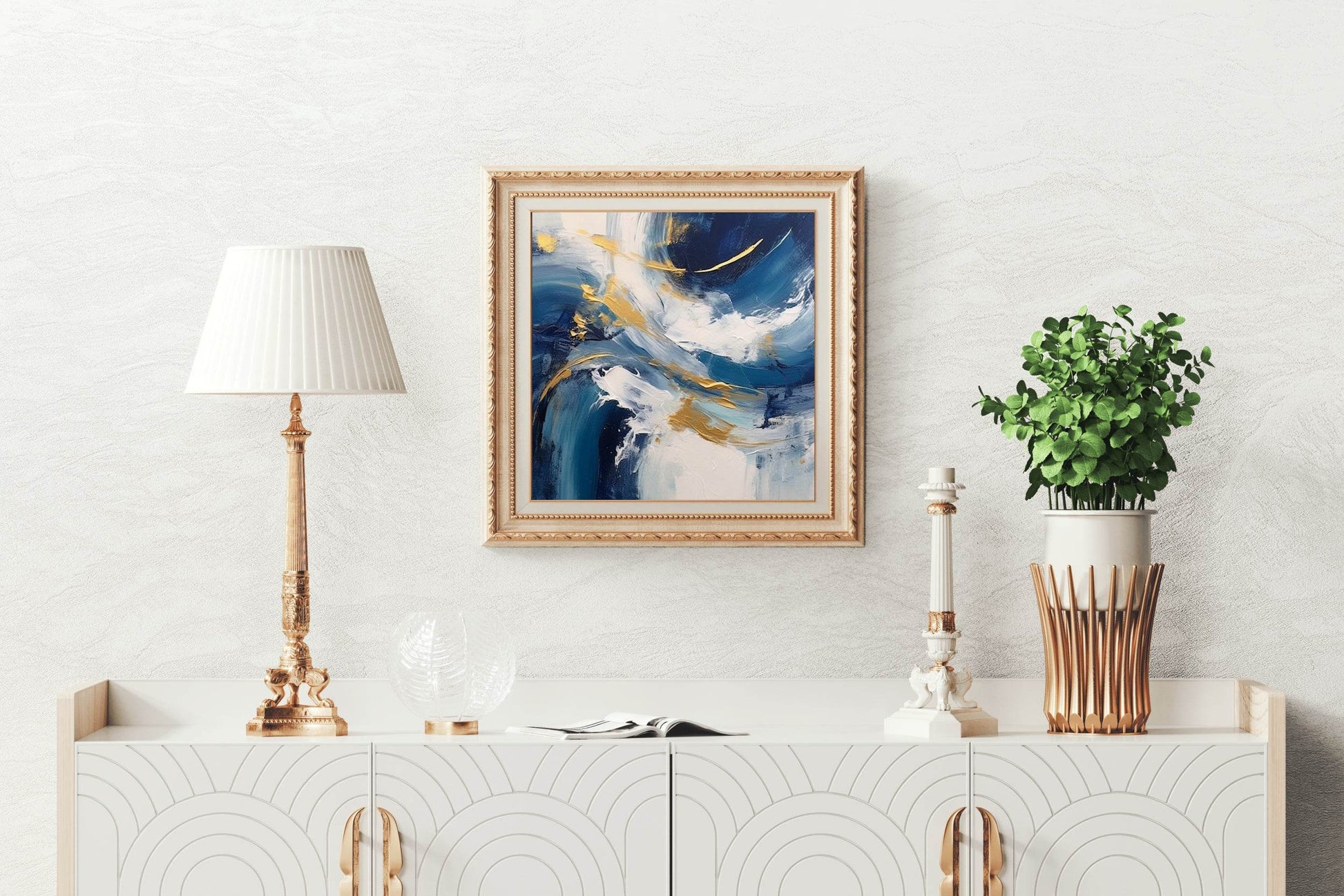 Gold and Blue Textured Abstract Wall Art - beink online art store