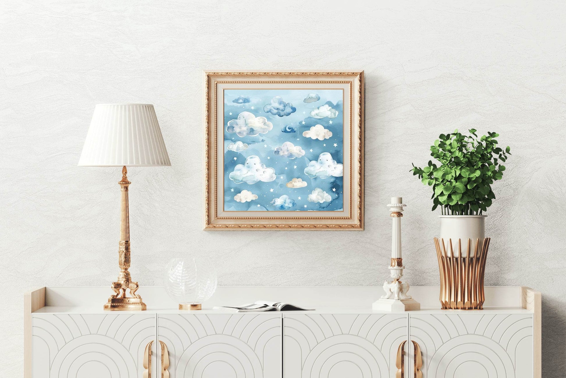 Blue Sky With Clouds and Stars Wall Art - beink online art store