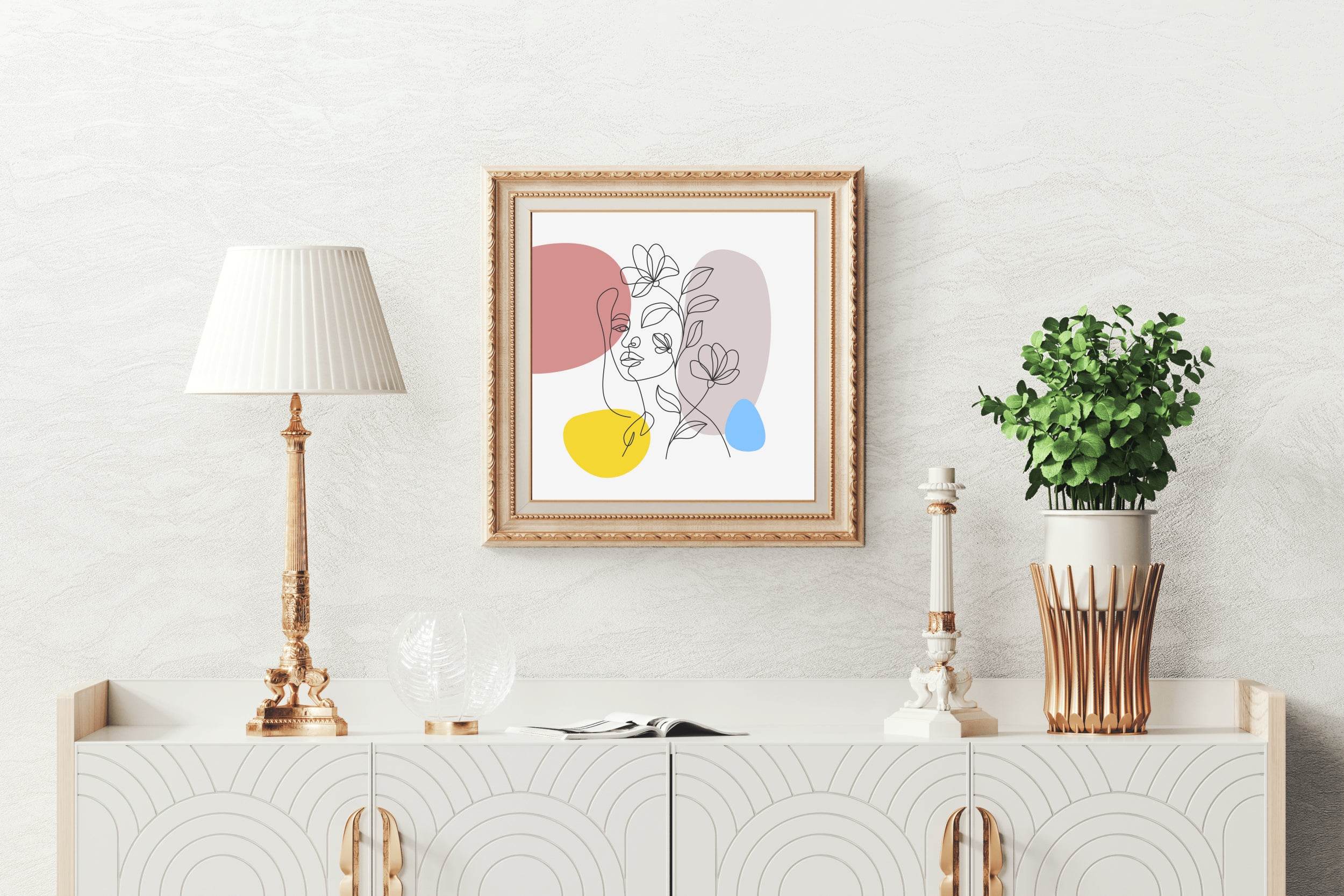 Combination Woman Face With Flower Wall Art - beink online art store