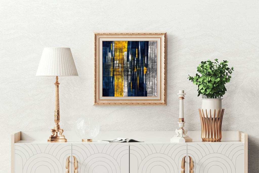 Yellow and Blue Sharp Strokes Abstract Wall Art - beink online art store