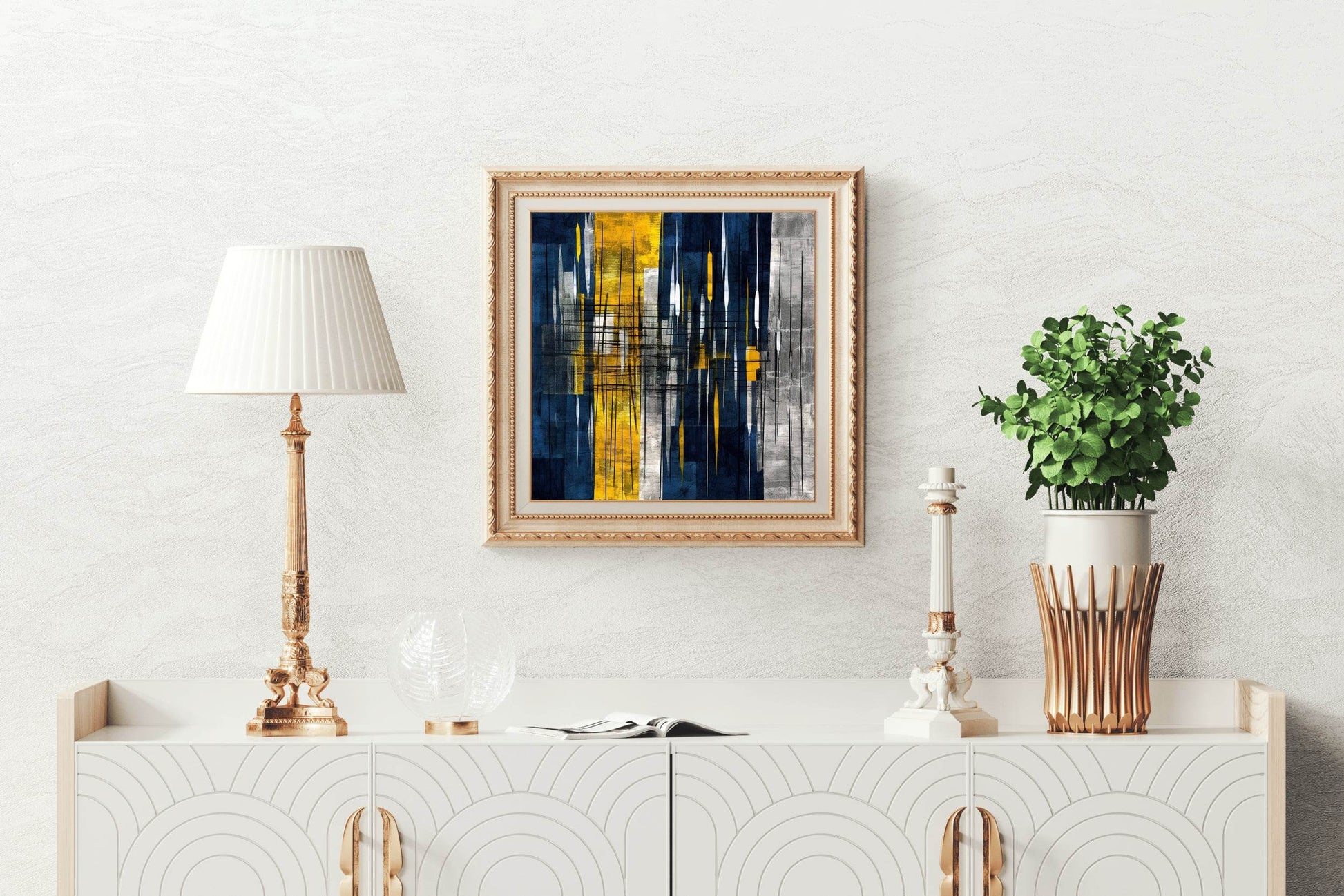 Yellow and Blue Sharp Strokes Abstract Wall Art - beink online art store