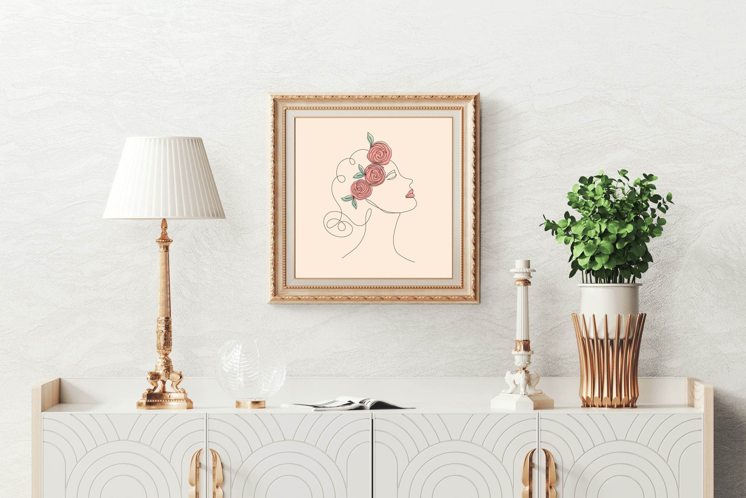Beautiful Woman And Flower Art Line - beink online art store