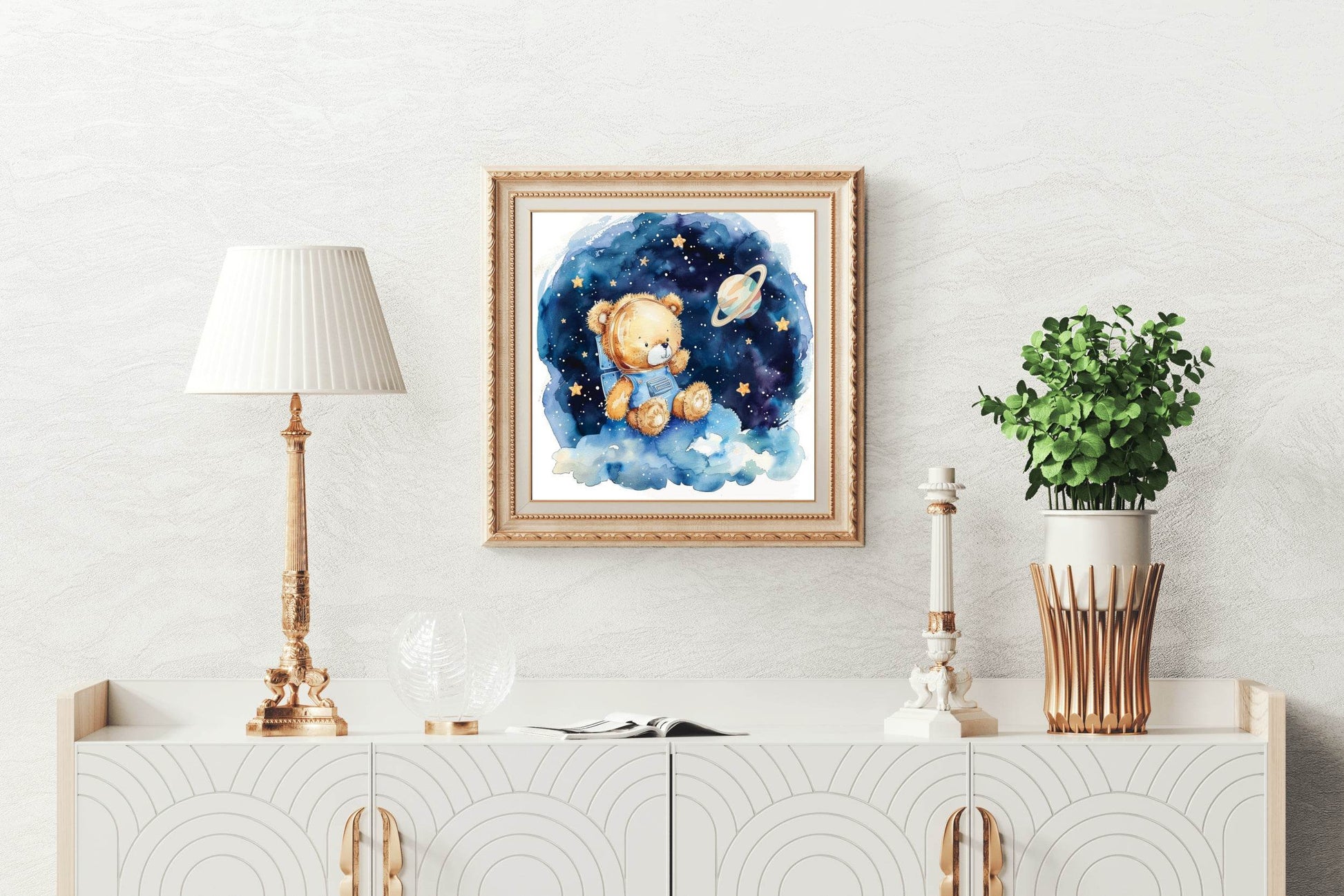 Cartoonish Drawing of Teddy Above Clouds - beink online art store