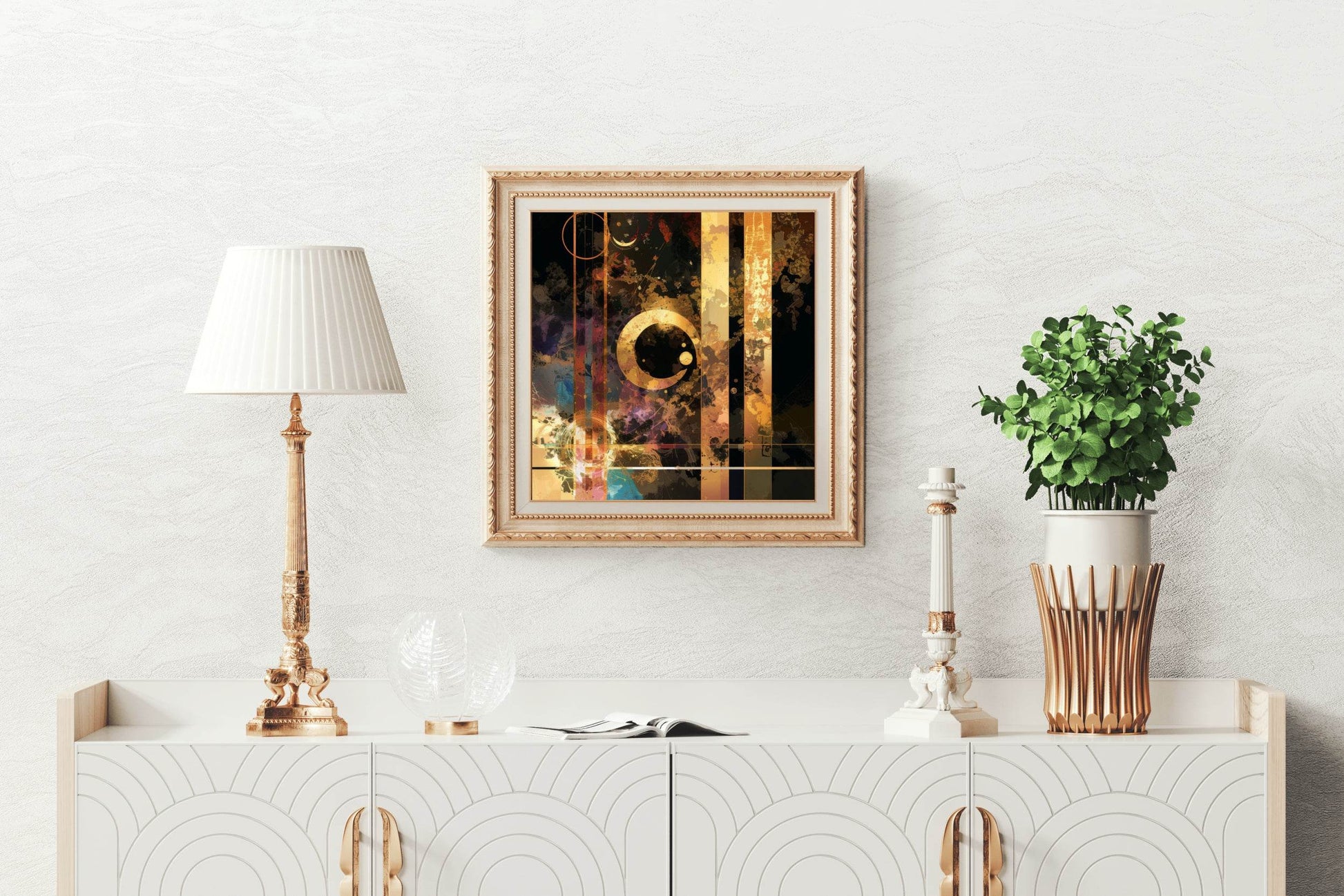Moon Shape Yellow and Black Abstract Wall Art - beink online art store