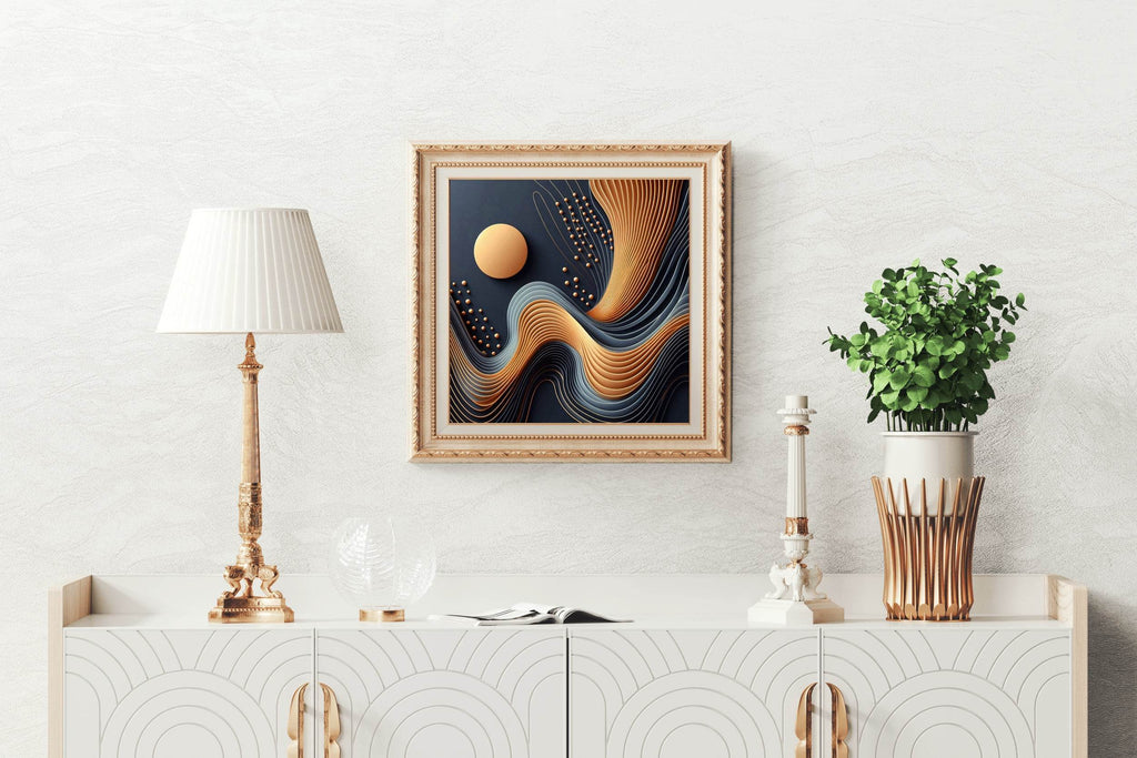 3D Golden Wavy Orange Abstract Wall Art - beink online art store