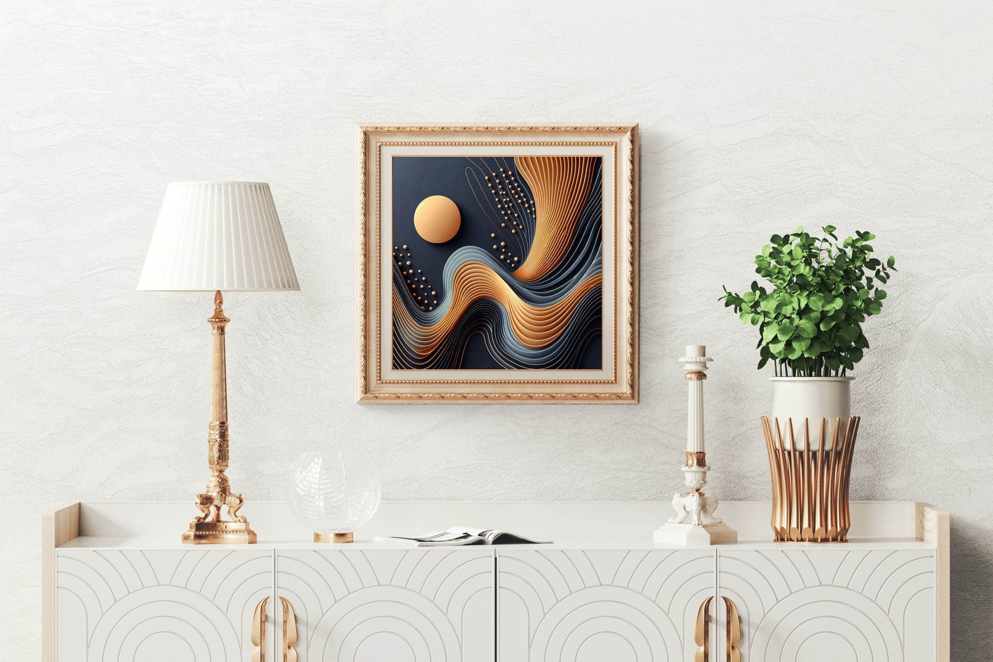 3D Golden Wavy Orange Abstract Wall Art - beink online art store