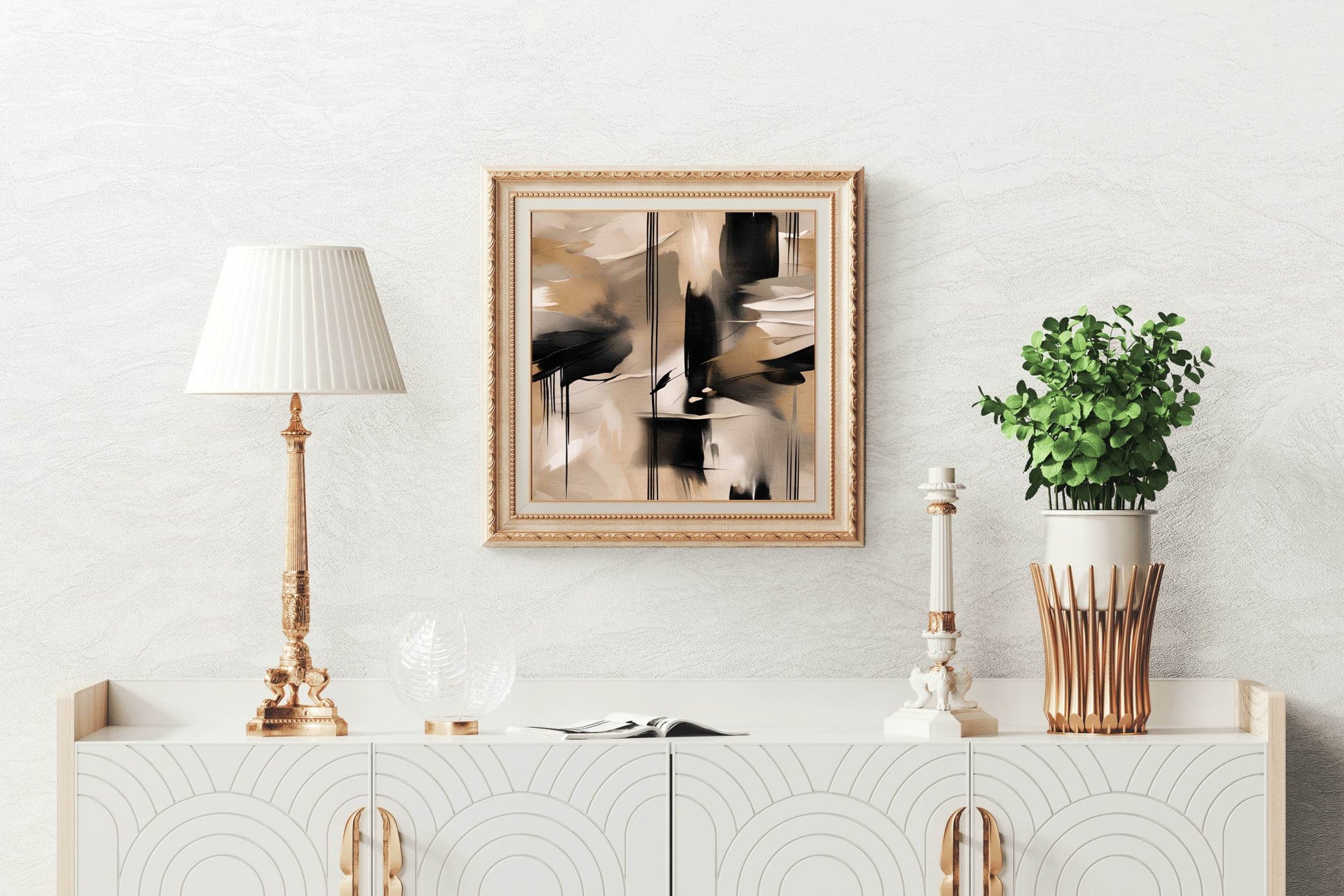 Gold Wave Brush Strokes Abstract Wall Art - beink online art store