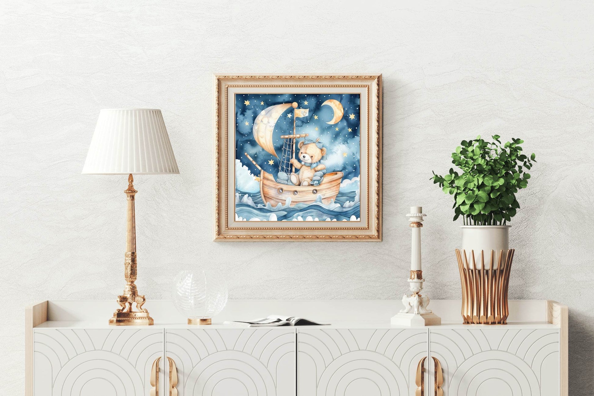 Painting of Teddy Bear Sailing in a Boat - beink online art store