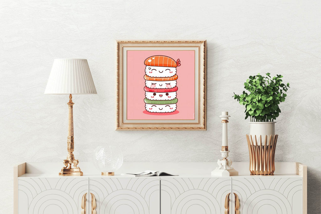 Cartoonish Painting of Cute Sushi Stack - beink online art store