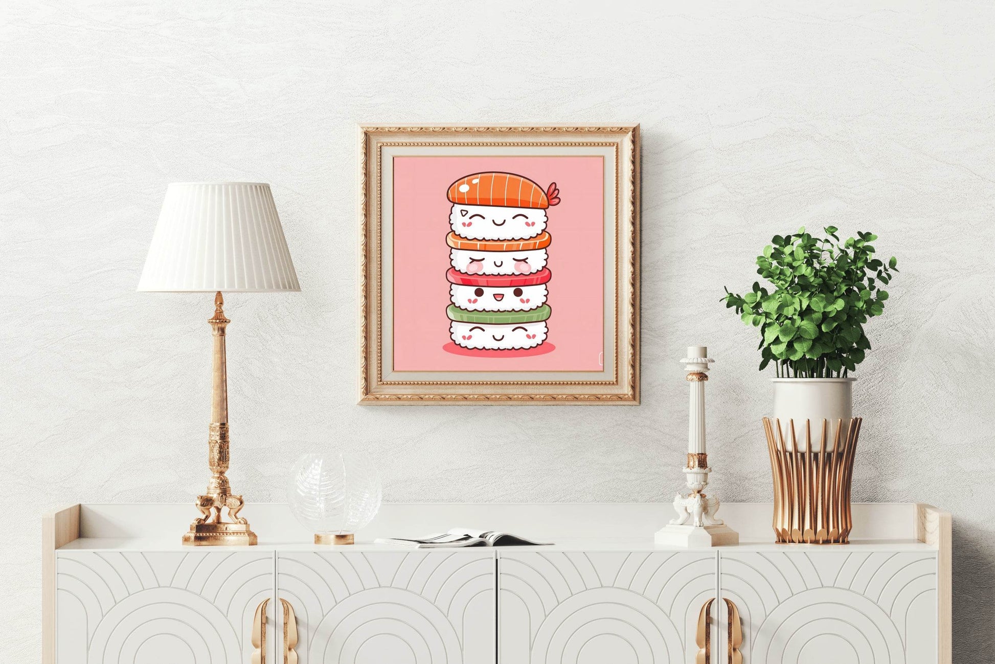 Cartoonish Painting of Cute Sushi Stack - beink online art store
