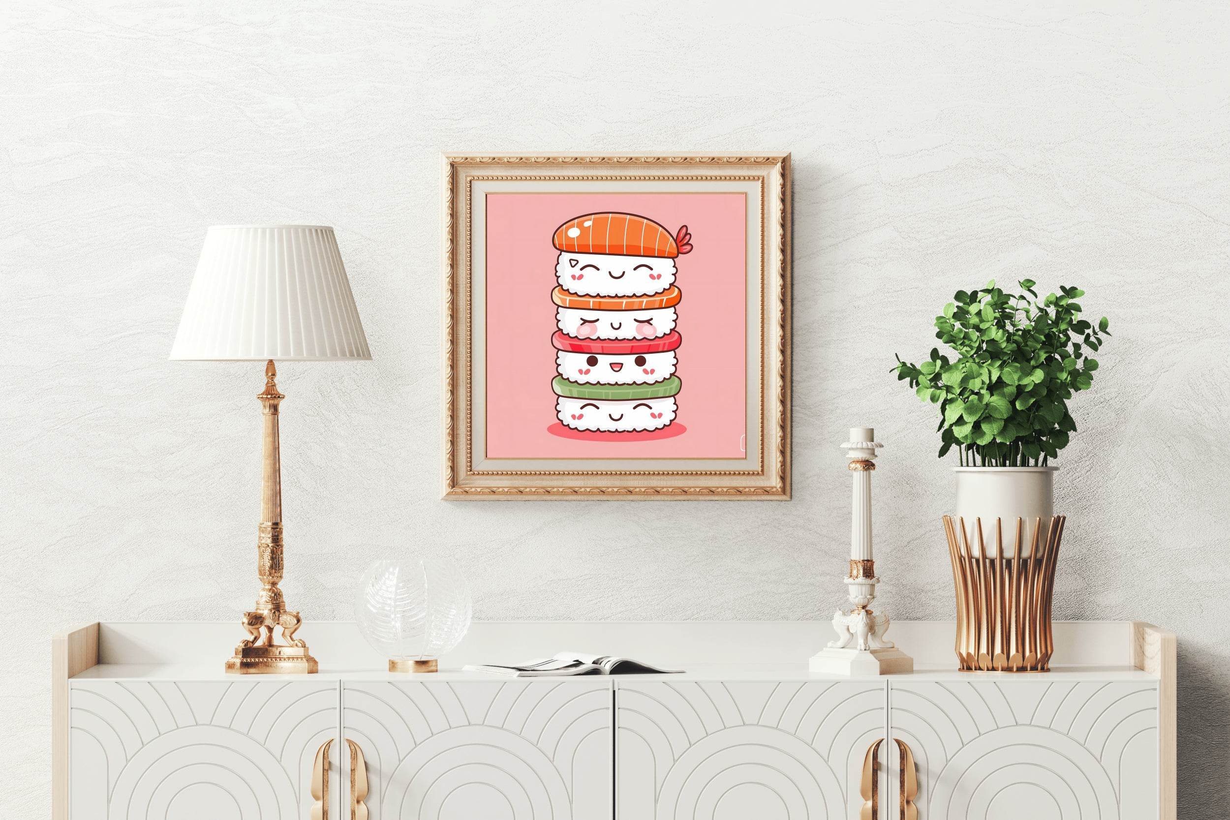 Cartoonish Painting of Cute Sushi Stack - beink online art store