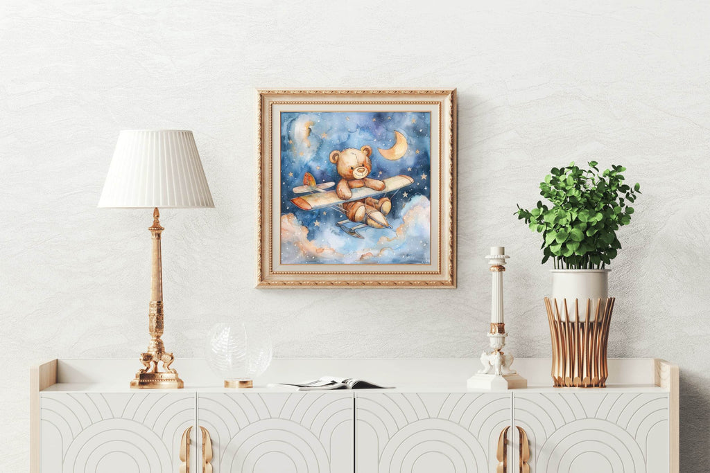 Close Up of a Teddy Bear Sitting on a Plane - beink online art store
