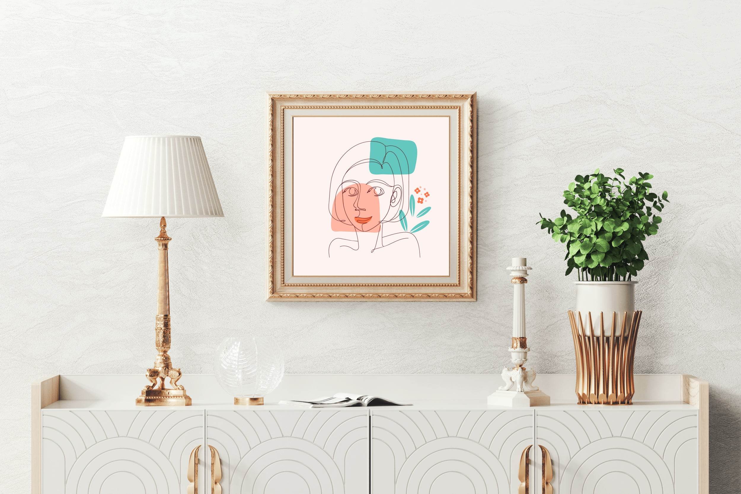 Color Drawing of Woman Face By Hand Wall Art - beink online art store
