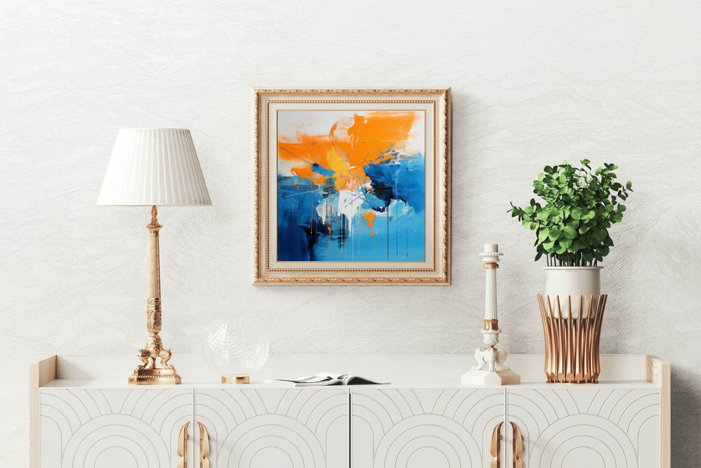 Blue and Orange Brush Stroke Abstract Wall Art - beink online art store