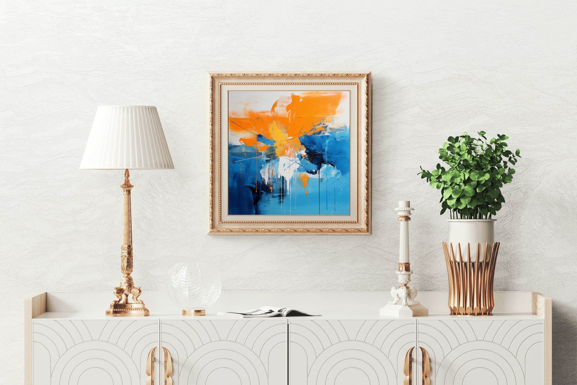 Blue and Orange Brush Stroke Abstract Wall Art - beink online art store