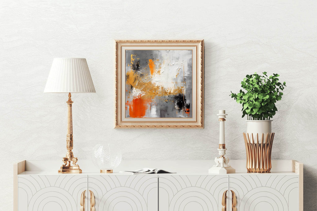 Orange and Gold Acrylic Brush Strokes Abstract Wall Art - beink online art store