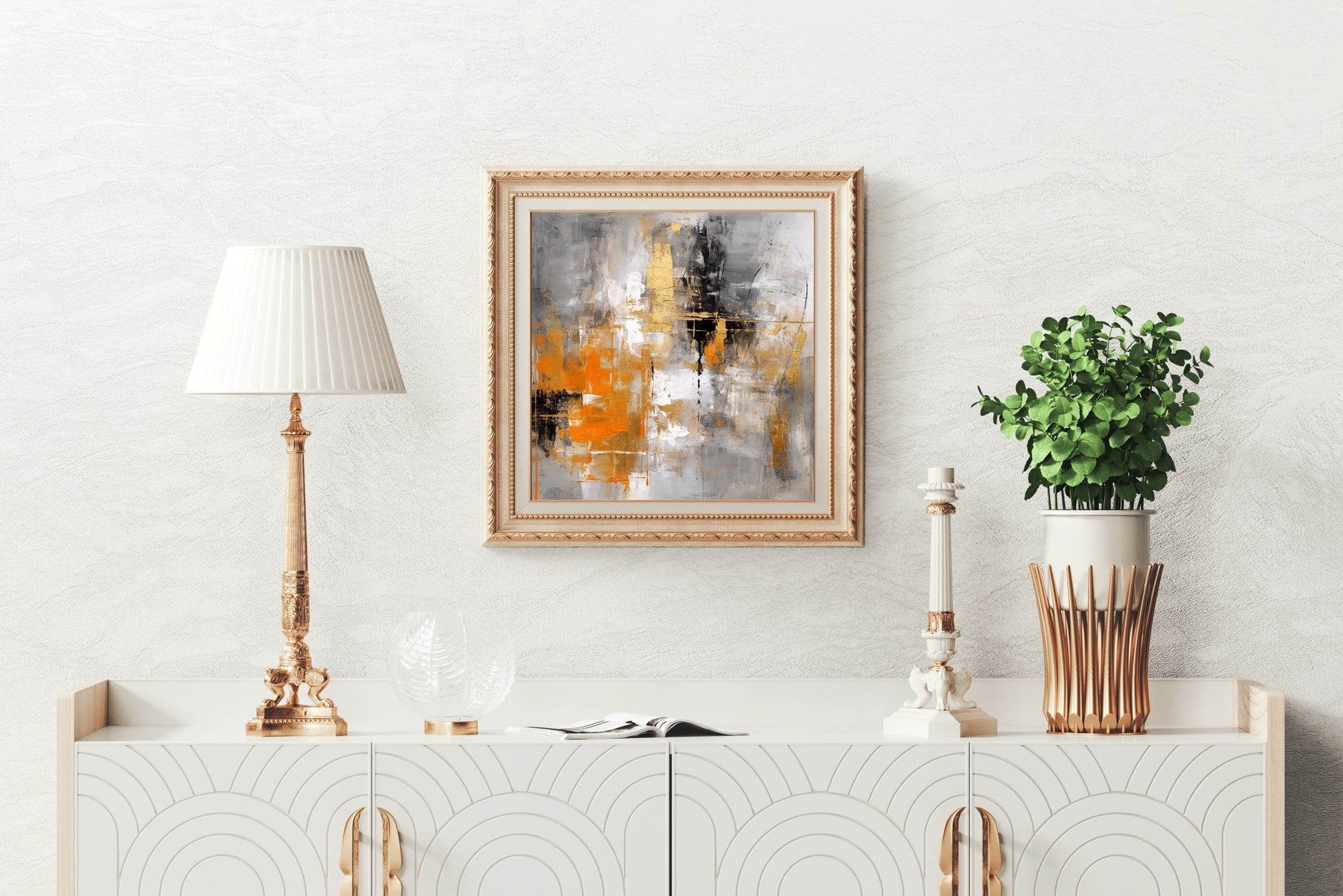 Vibrant Orange and Black Brush Strokes Abstract Wall Art - beink online art store
