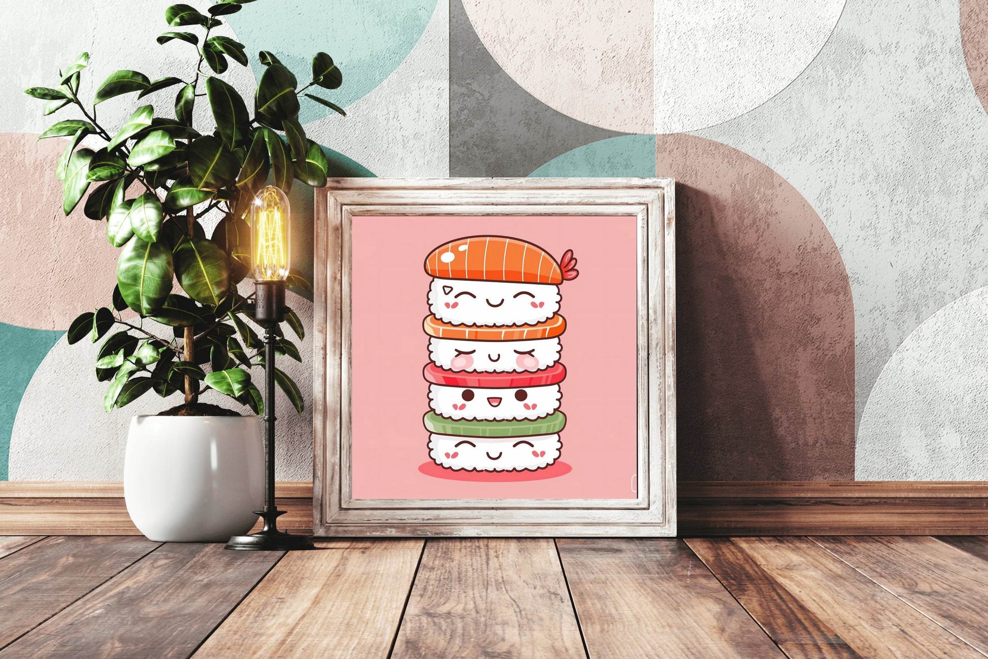 Cartoonish Painting of Cute Sushi Stack - beink online art store