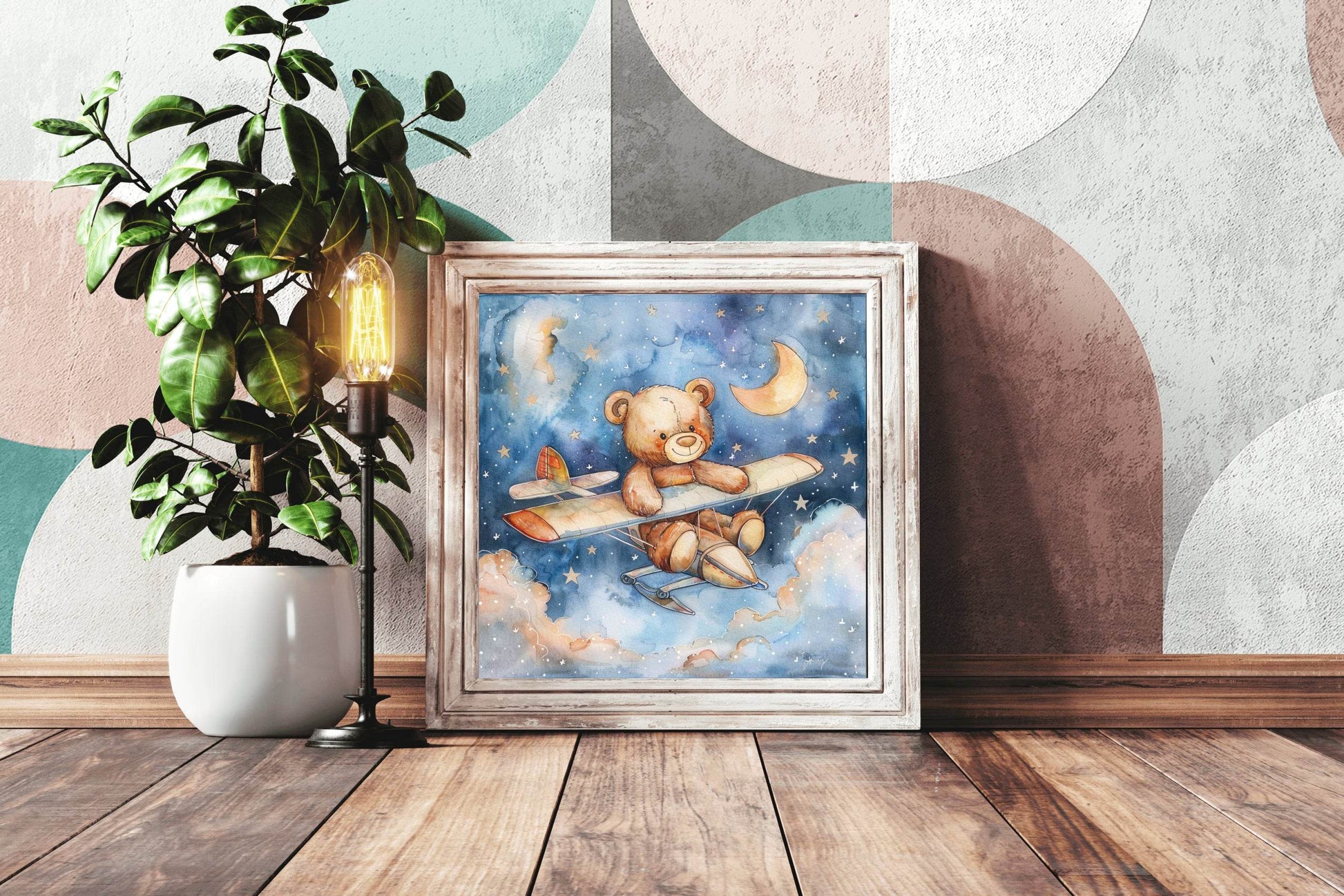 Close Up of a Teddy Bear Sitting on a Plane - beink online art store
