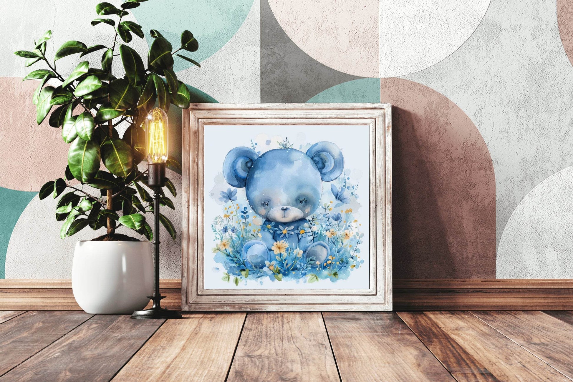 Watercolor Blue Teddy Bear Wall Art - beink online art store