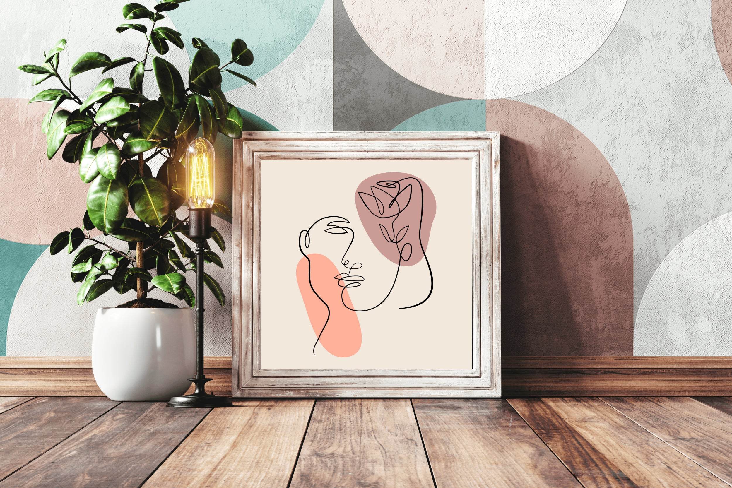 Line Face of Woman With Rose Wall Art - beink online art store