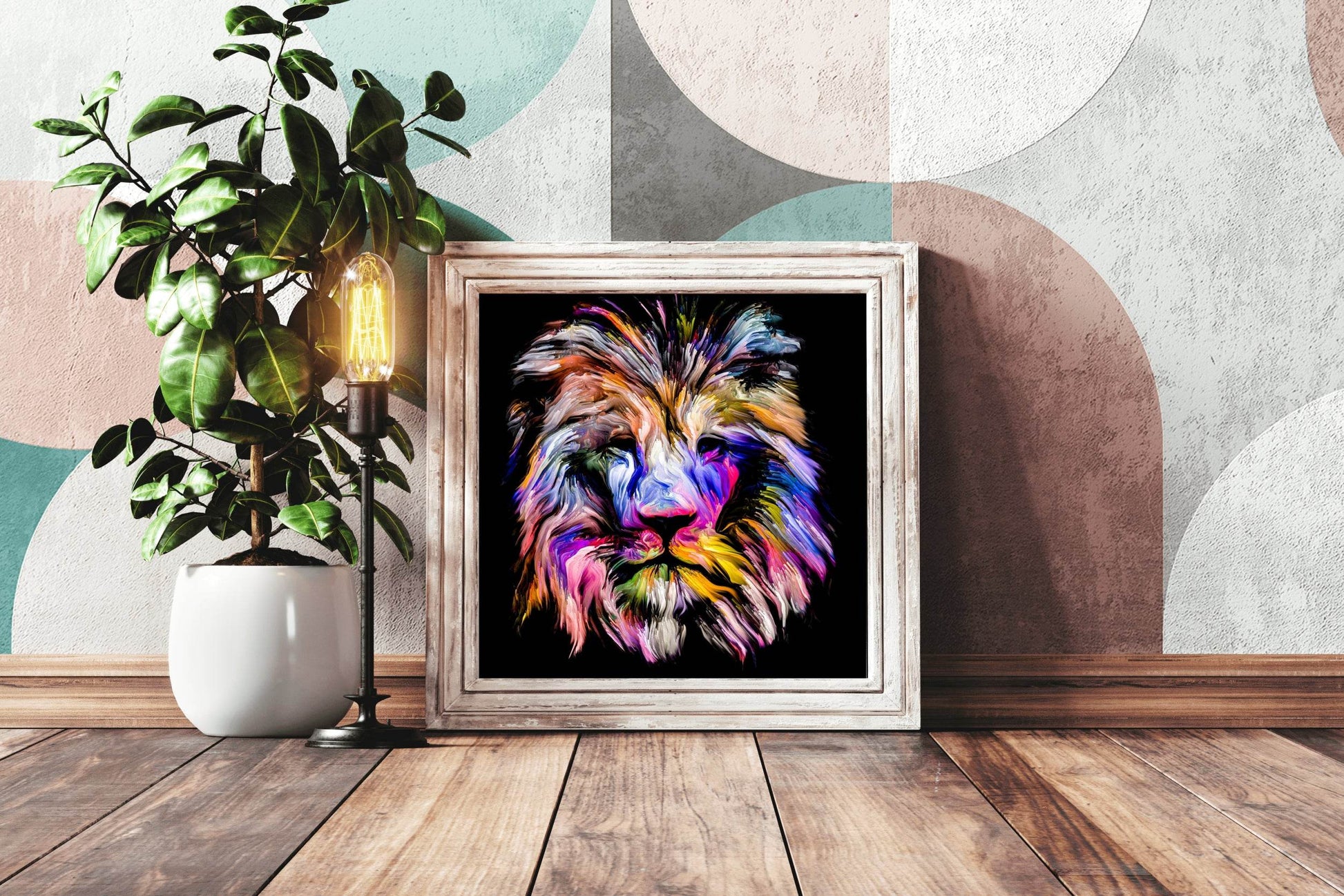 Portrait of Lion in Multicolor Paint - beink online art store