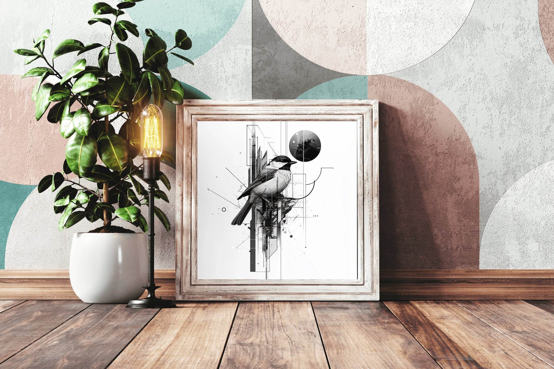 Sketch of Black Bird With Geometrical Shapes Wall Art - beink online art store