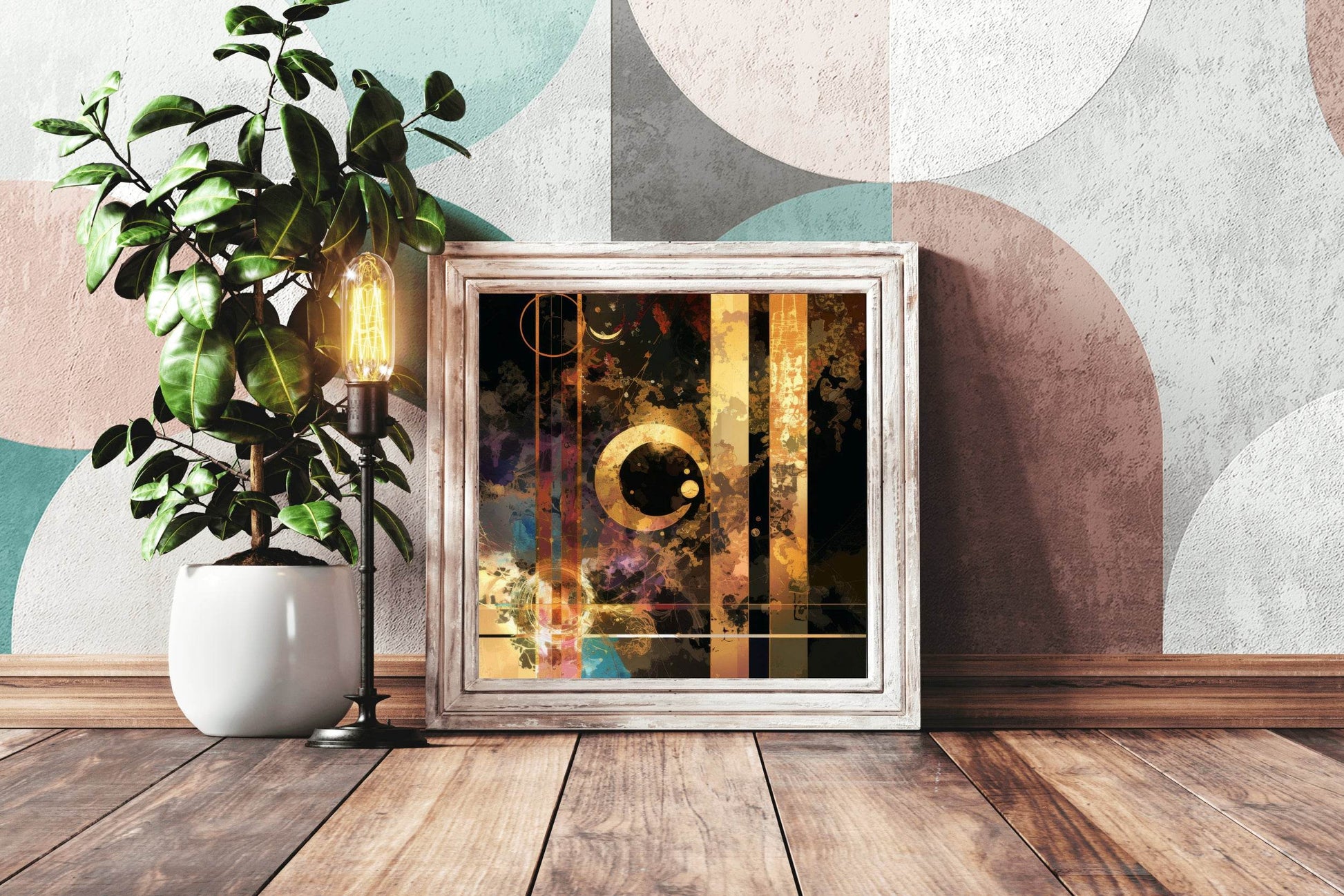 Moon Shape Yellow and Black Abstract Wall Art - beink online art store