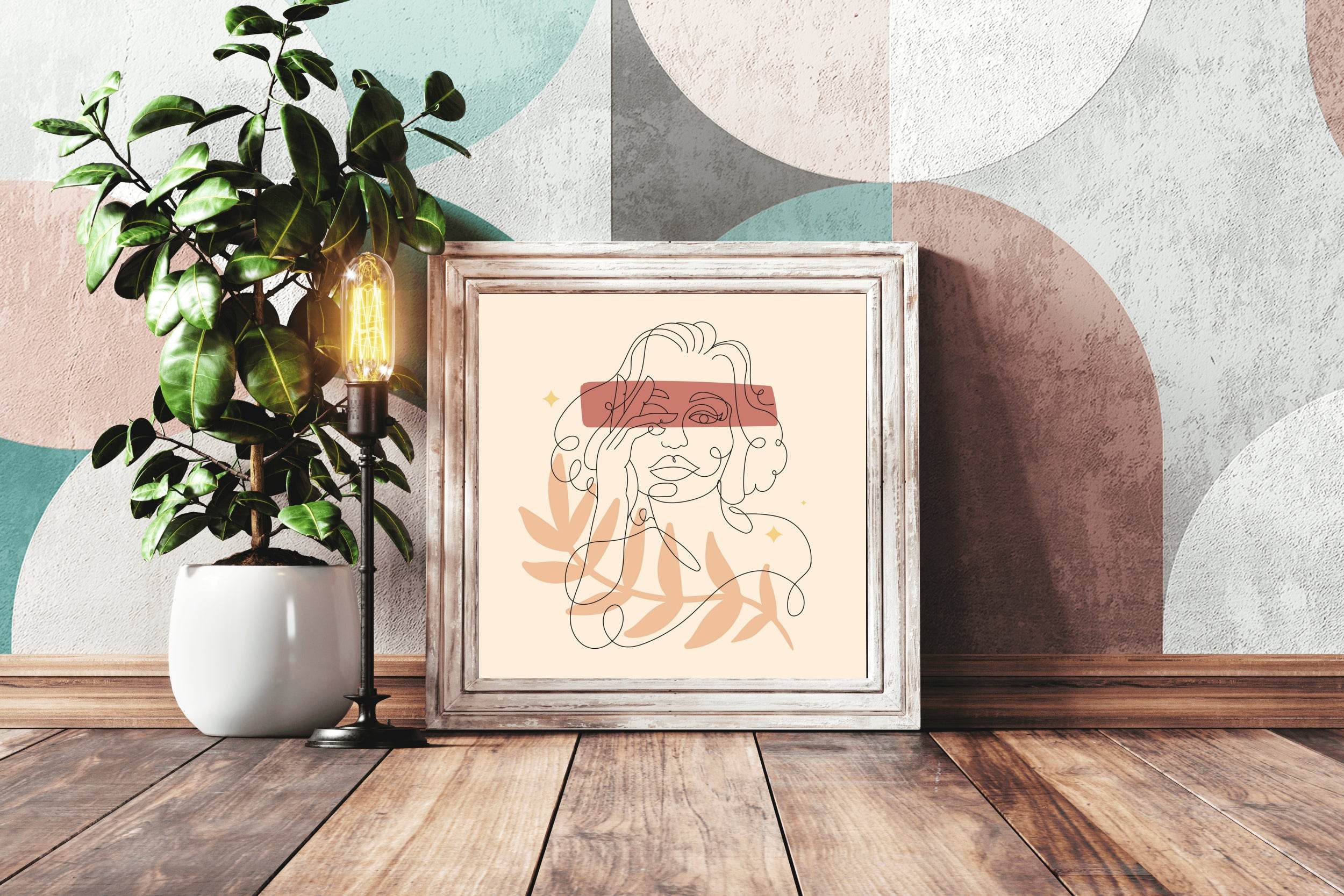 Woman And Flower With Minimal Line Wall Art - beink online art store