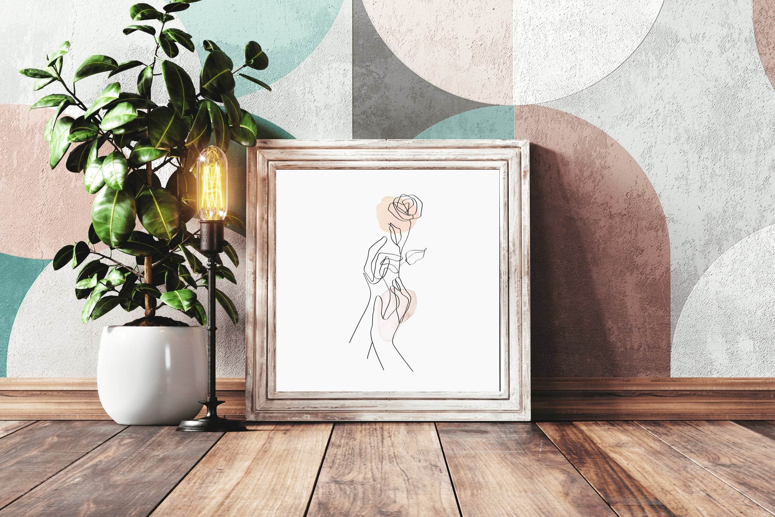 English Rose Flower Branch in Hand Wall Art - beink online art store