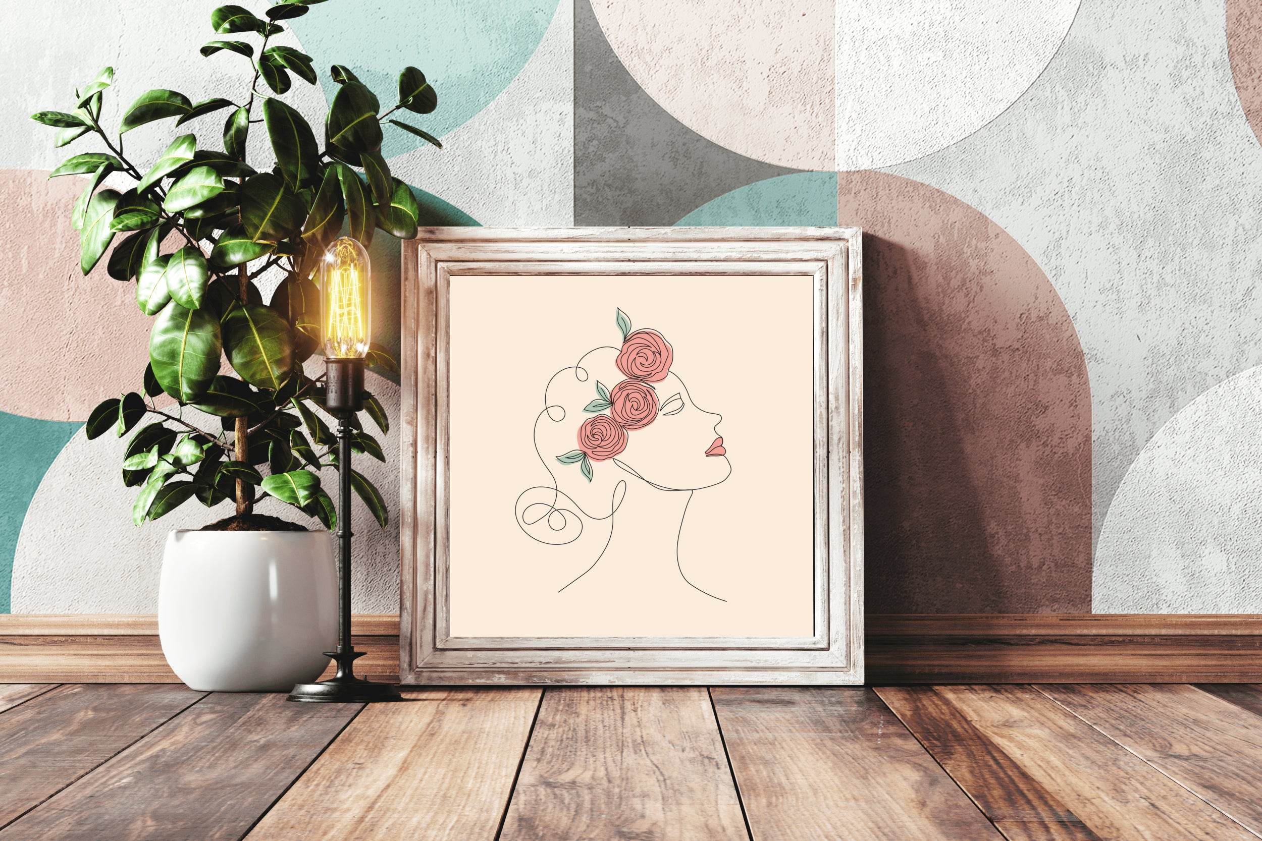 Beautiful Woman And Flower Art Line - beink online art store