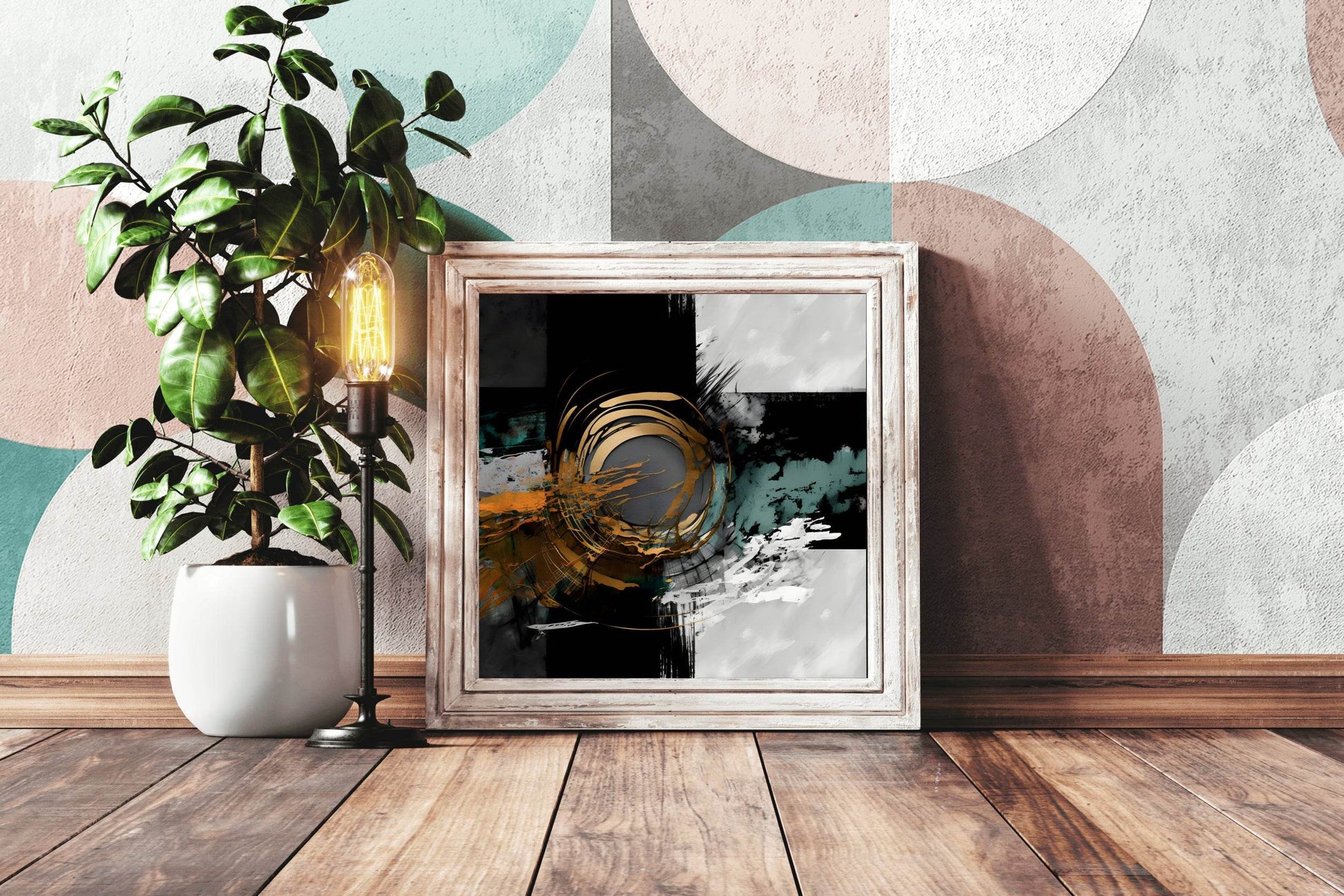 Round Strokes With Square Background Abstract Wall Art - beink online art store