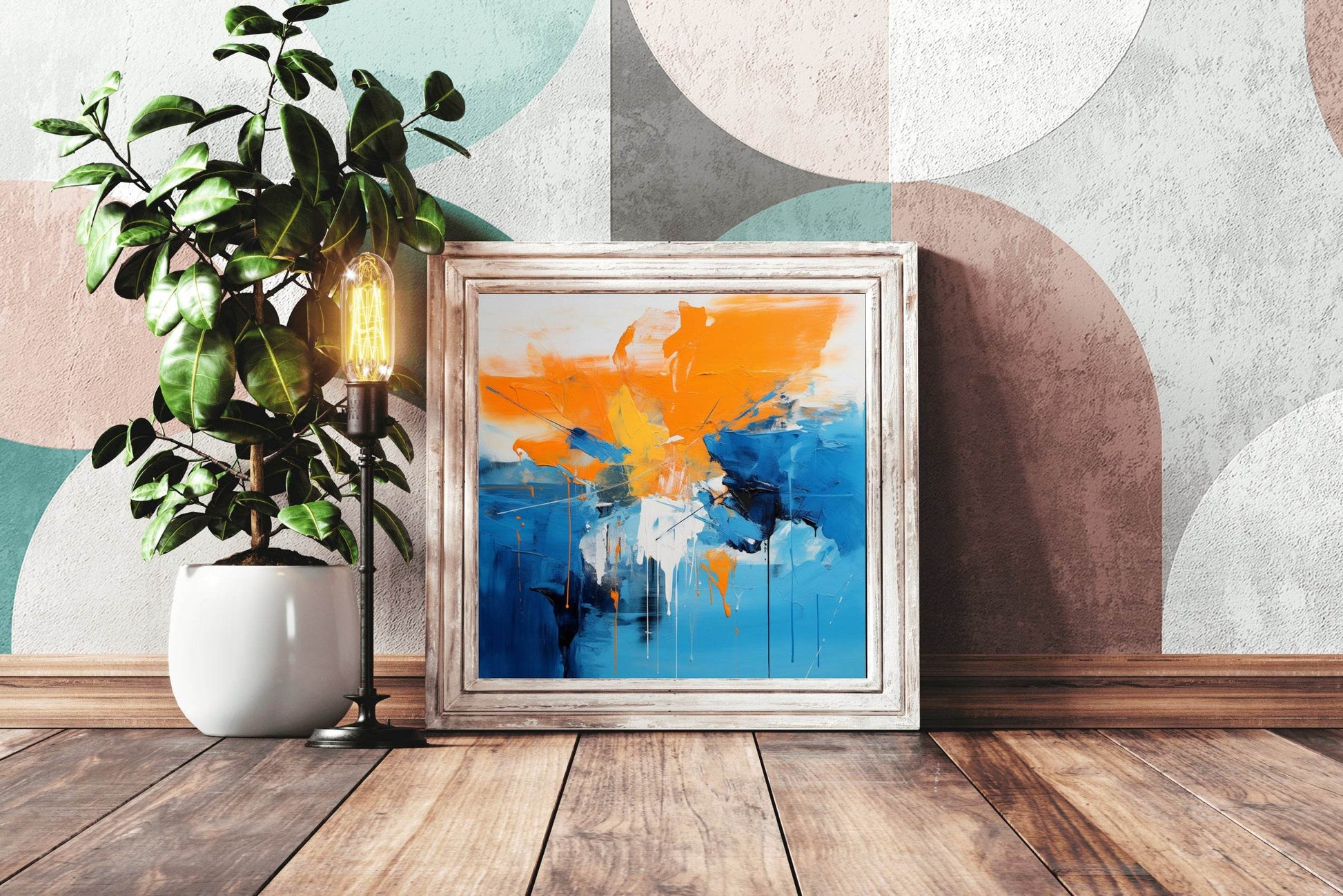 Blue and Orange Brush Stroke Abstract Wall Art - beink online art store