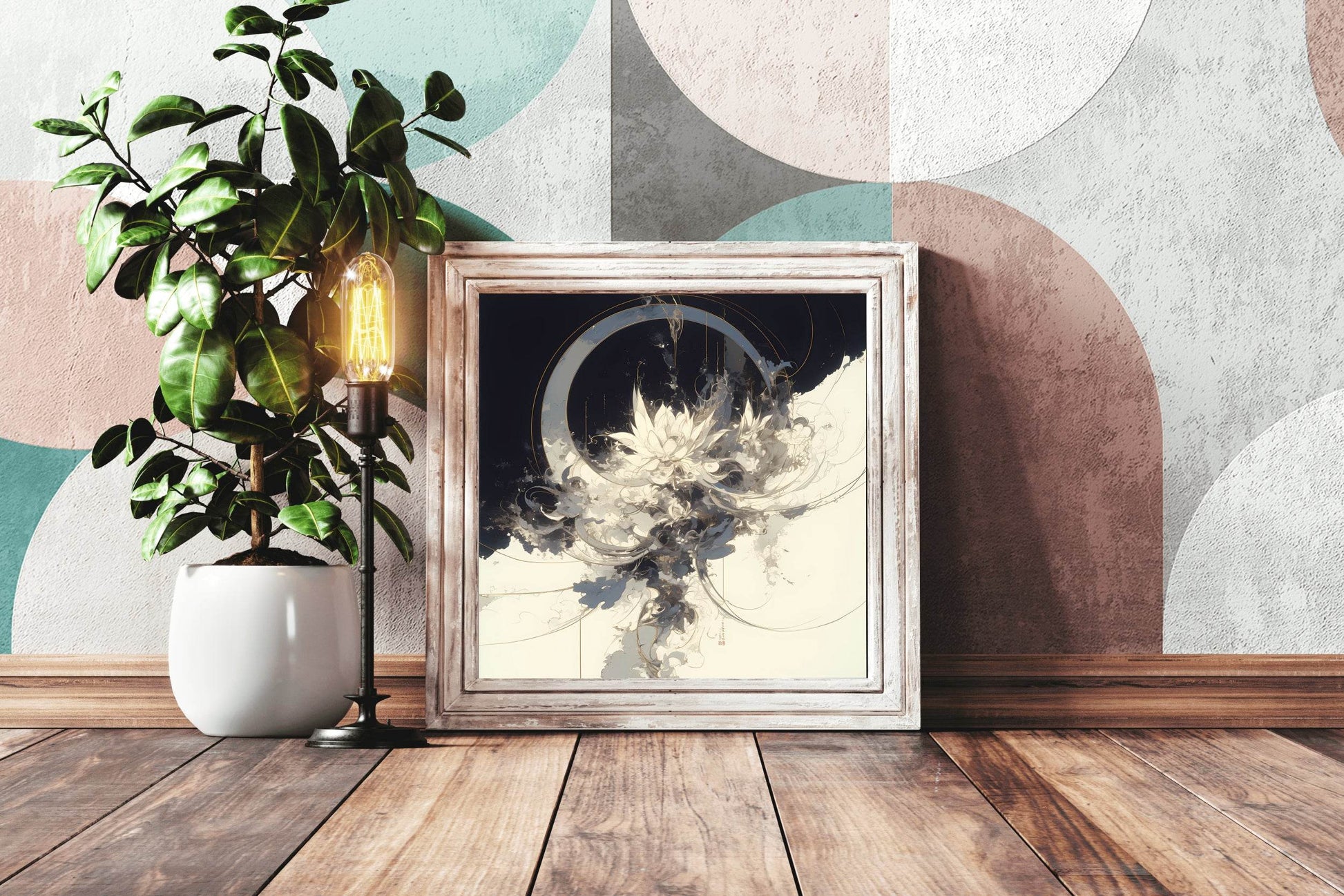 Digital White Flower Abstract Wall Art - beink online art store