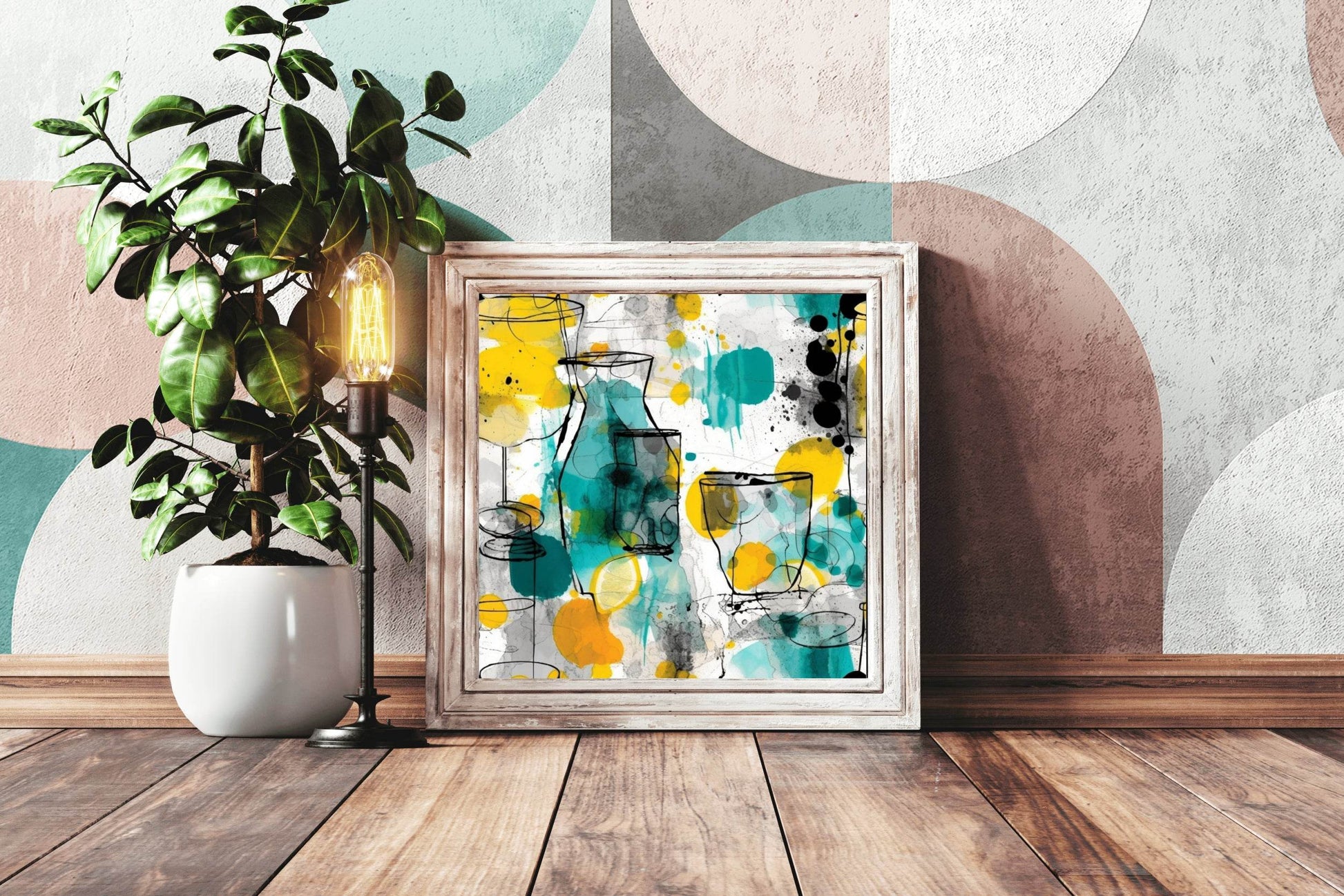 Glass Shapes With Water Color Background Abstract Wall Art - beink online art store