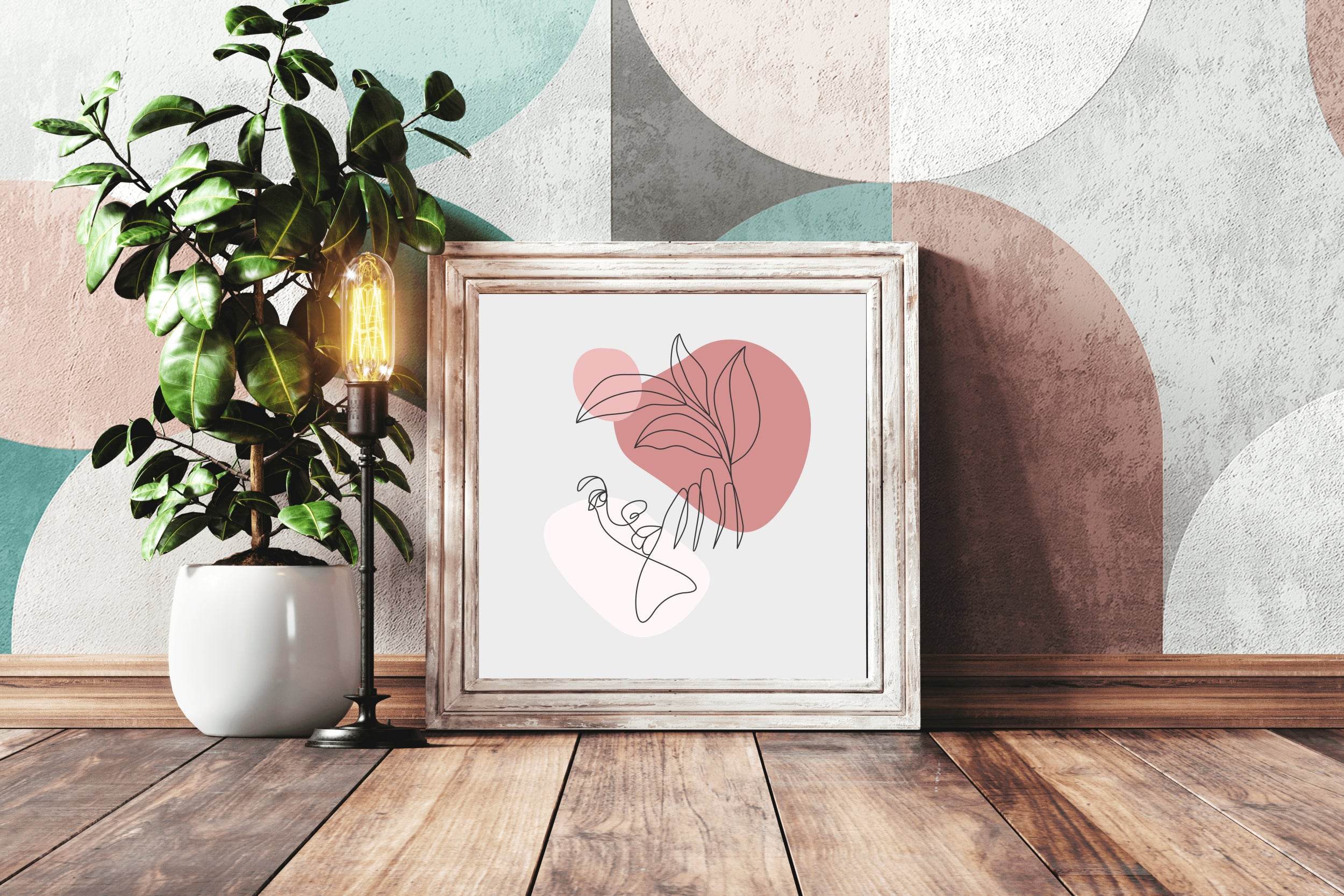 Linear Face of Woman With Flowers Wall Art - beink online art store
