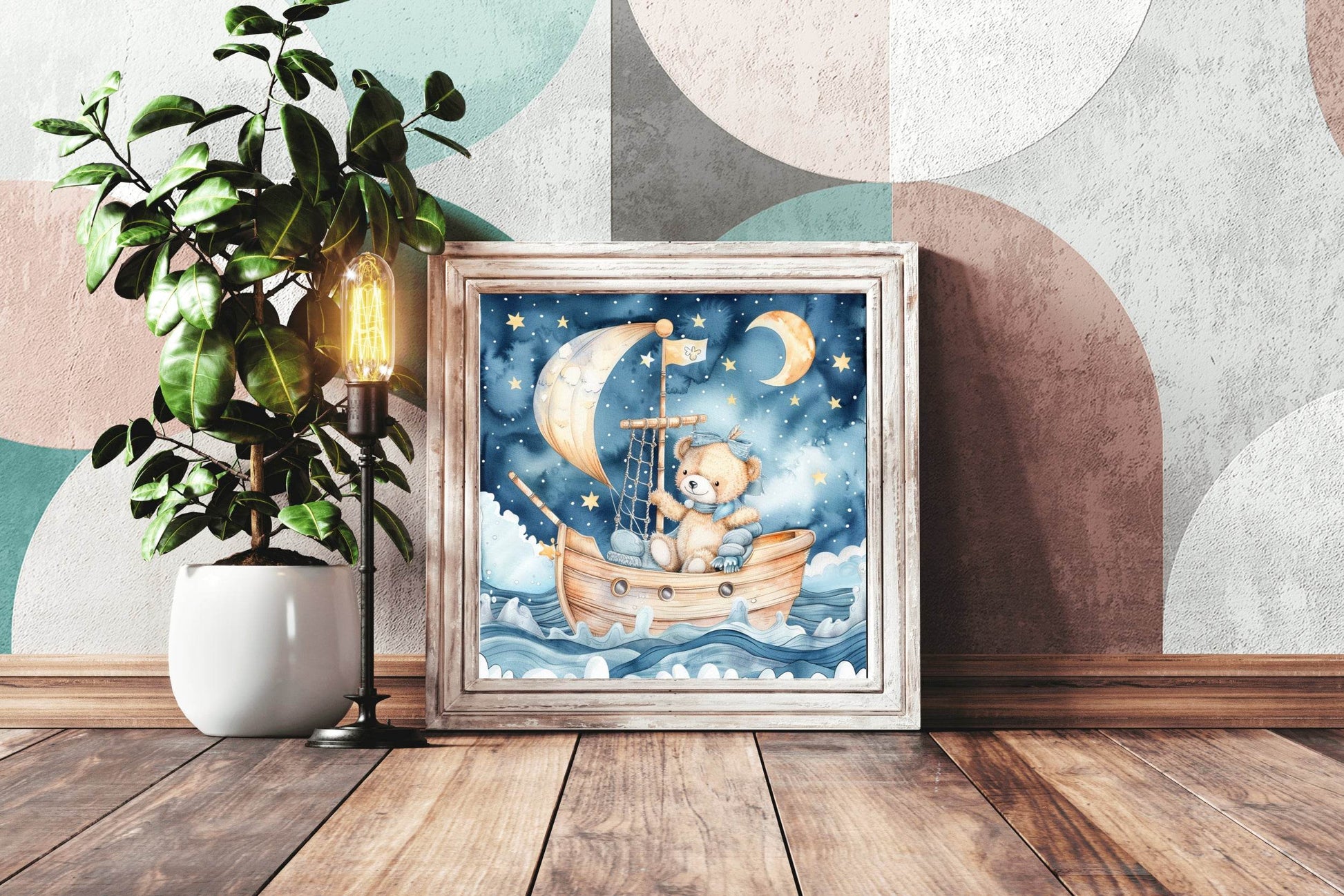 Painting of Teddy Bear Sailing in a Boat - beink online art store