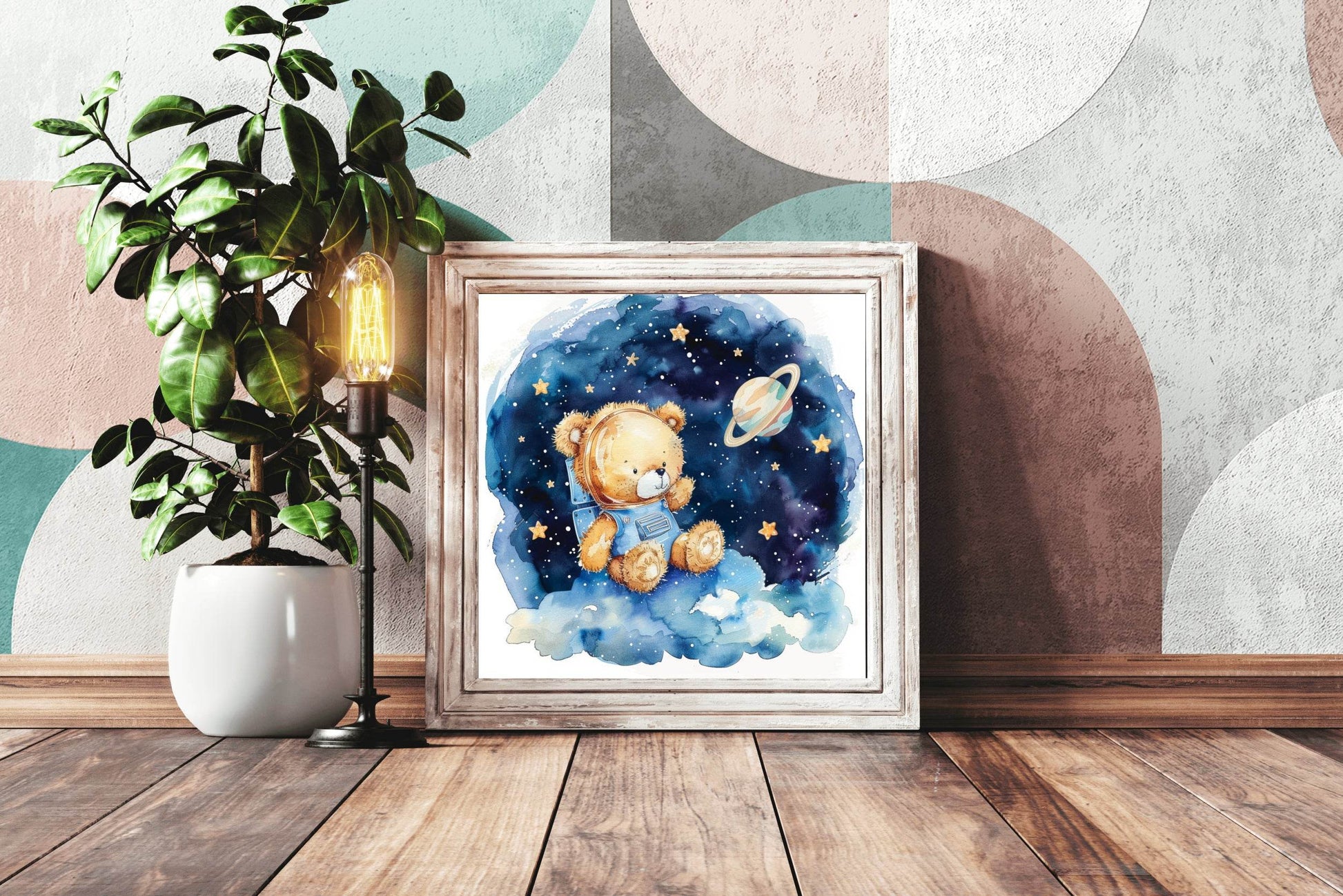 Cartoonish Drawing of Teddy Above Clouds - beink online art store
