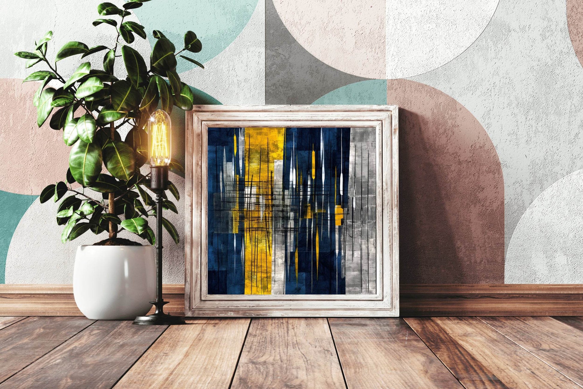 Yellow and Blue Sharp Strokes Abstract Wall Art - beink online art store
