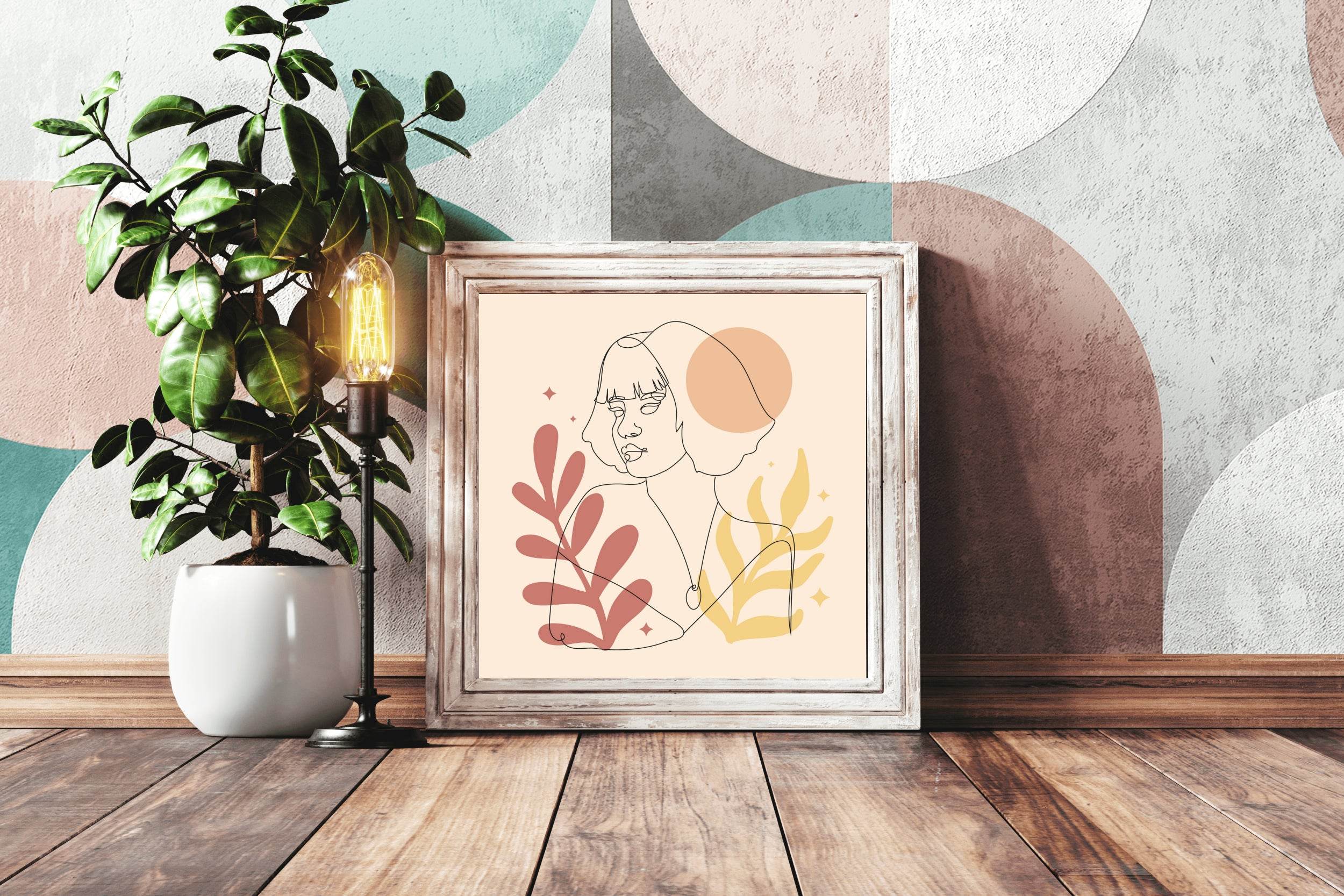 Woman Face With a Fern Plant Wall Art - beink online art store