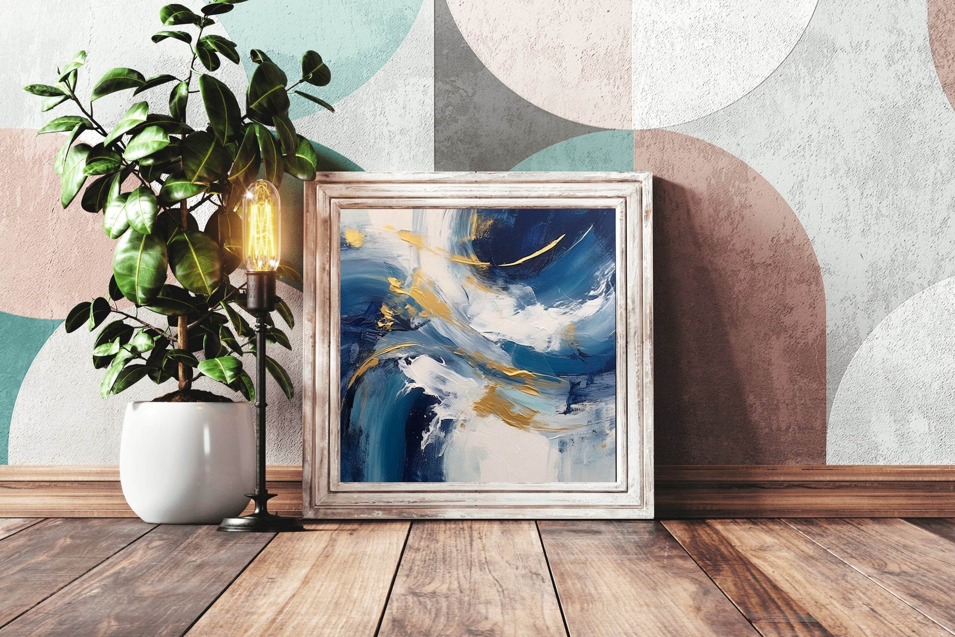 Gold and Blue Textured Abstract Wall Art - beink online art store