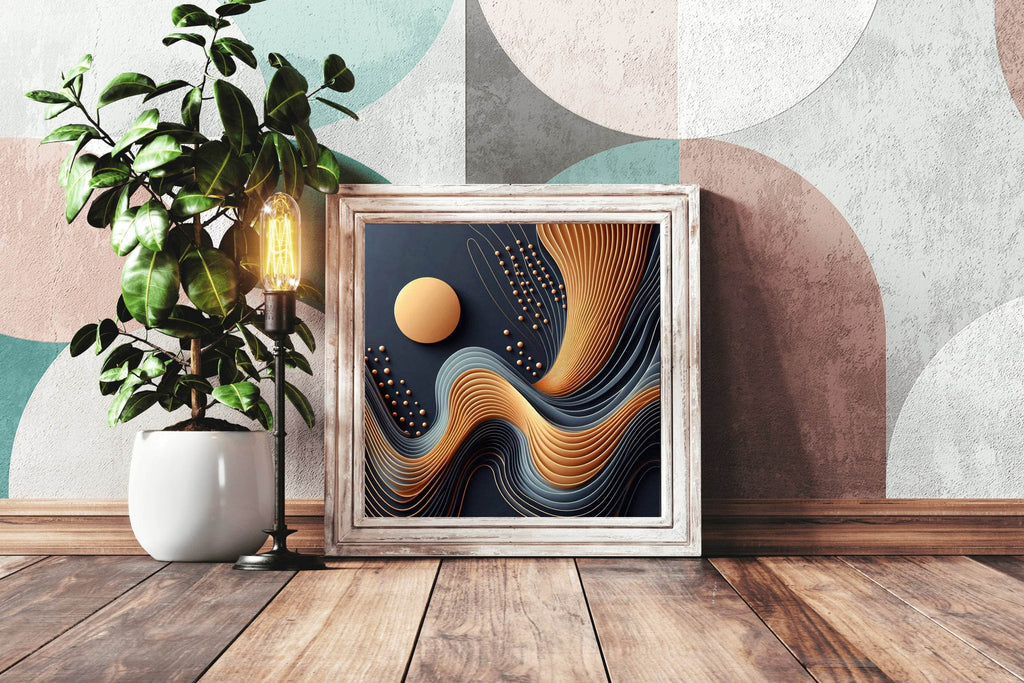 3D Golden Wavy Orange Abstract Wall Art - beink online art store